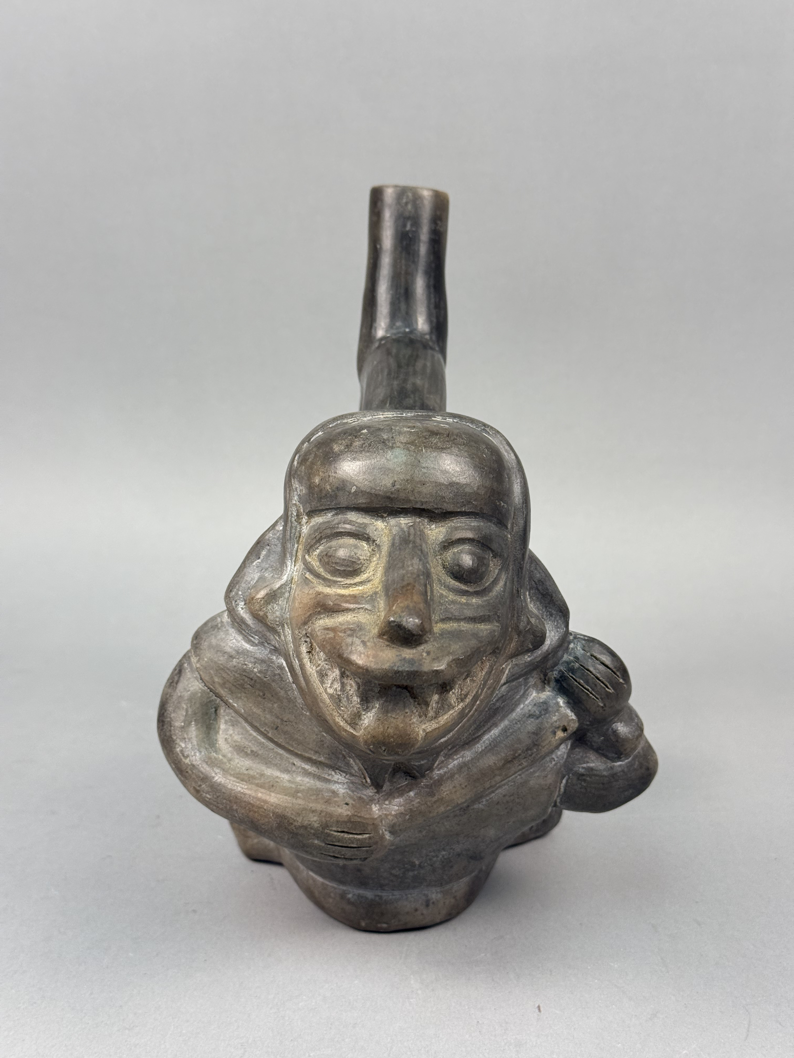 Peruvian Blackware Ceramic Stirrup-Spout Vessel