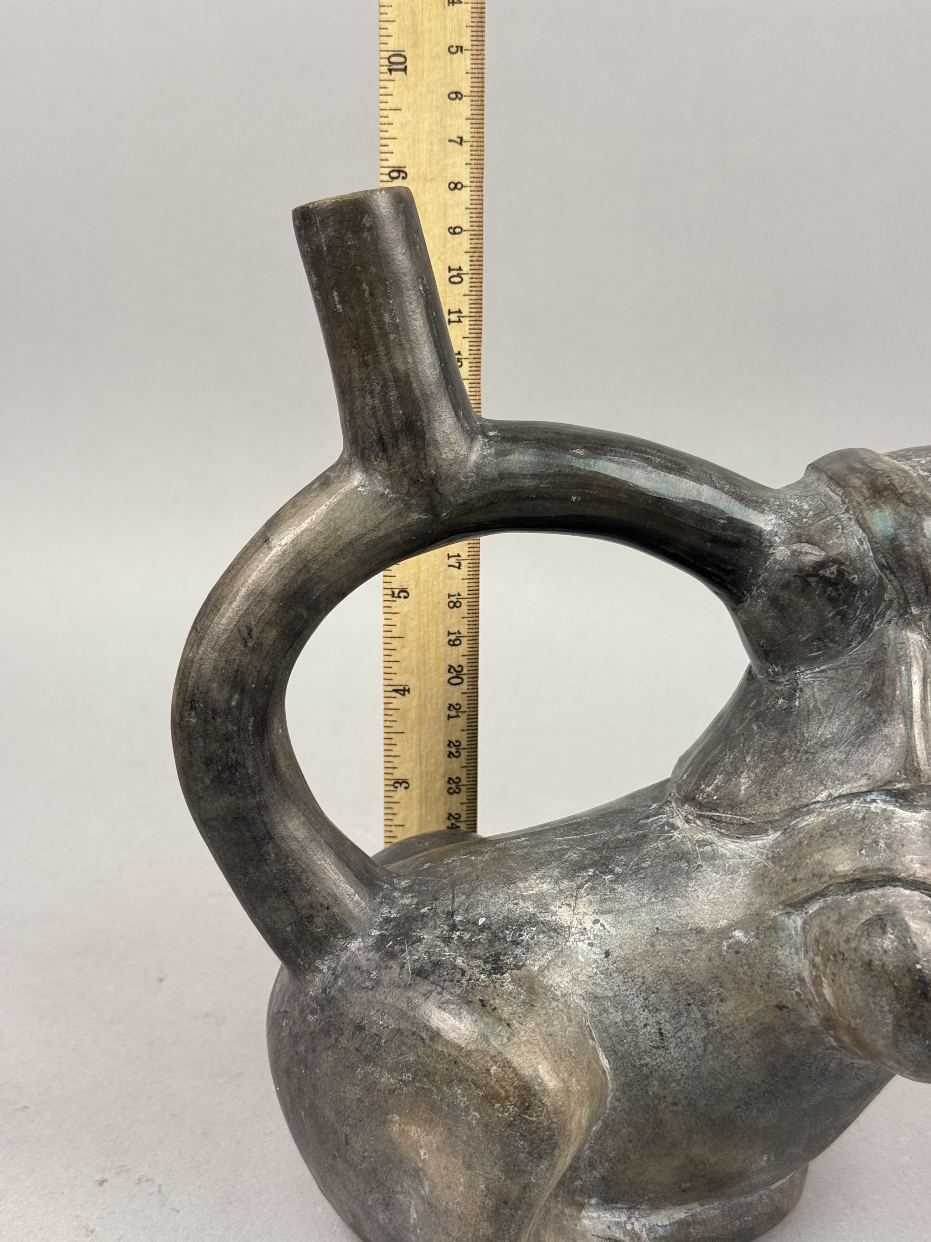 Peruvian Blackware Ceramic Stirrup-Spout Vessel
