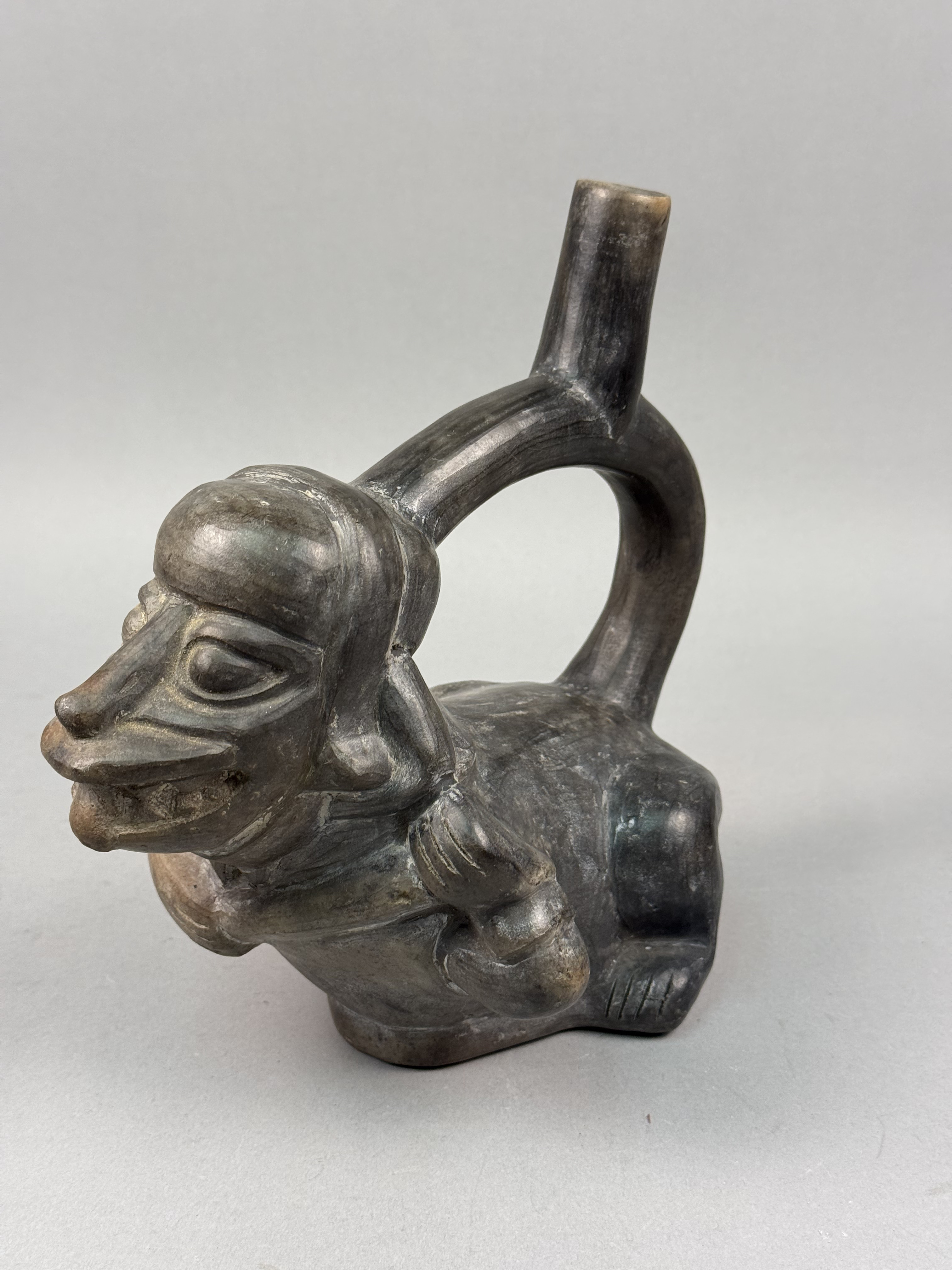 Peruvian Blackware Ceramic Stirrup-Spout Vessel