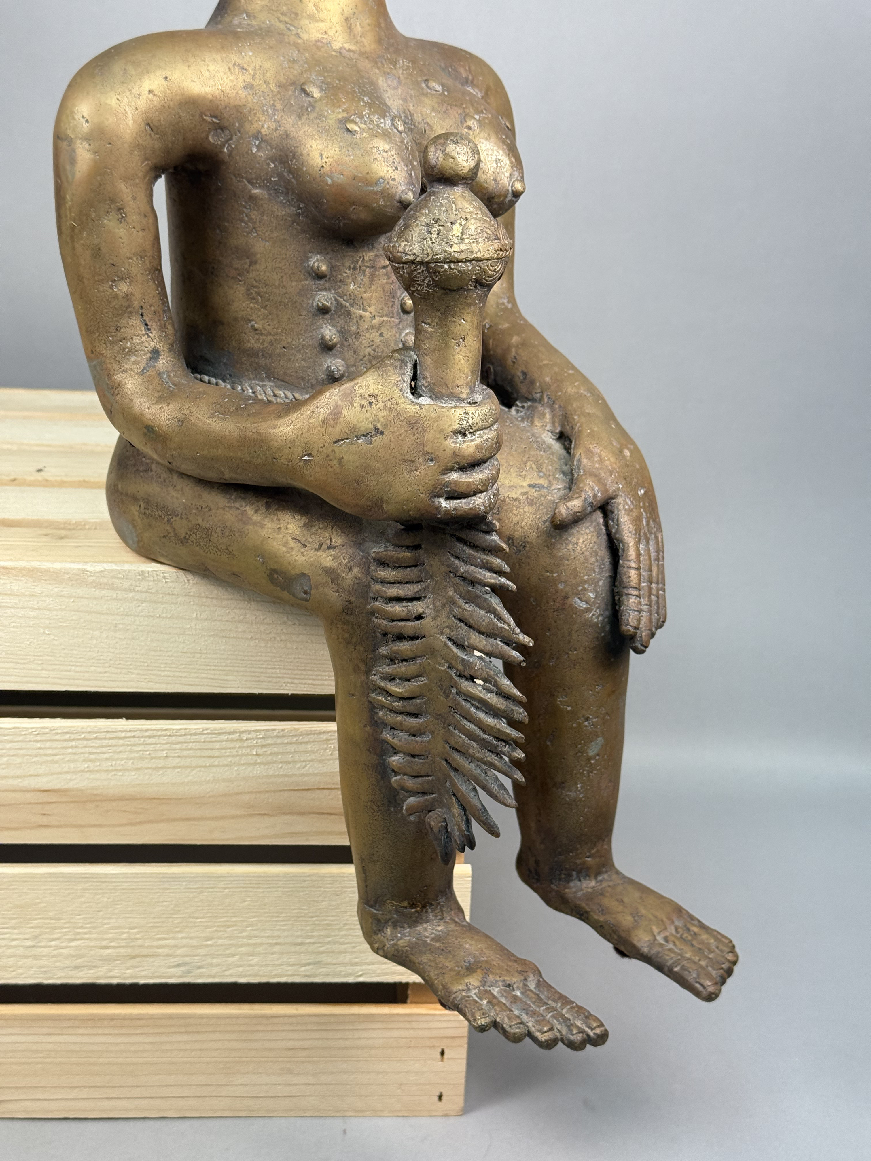 Large West African Cast Metal Seated Figures
