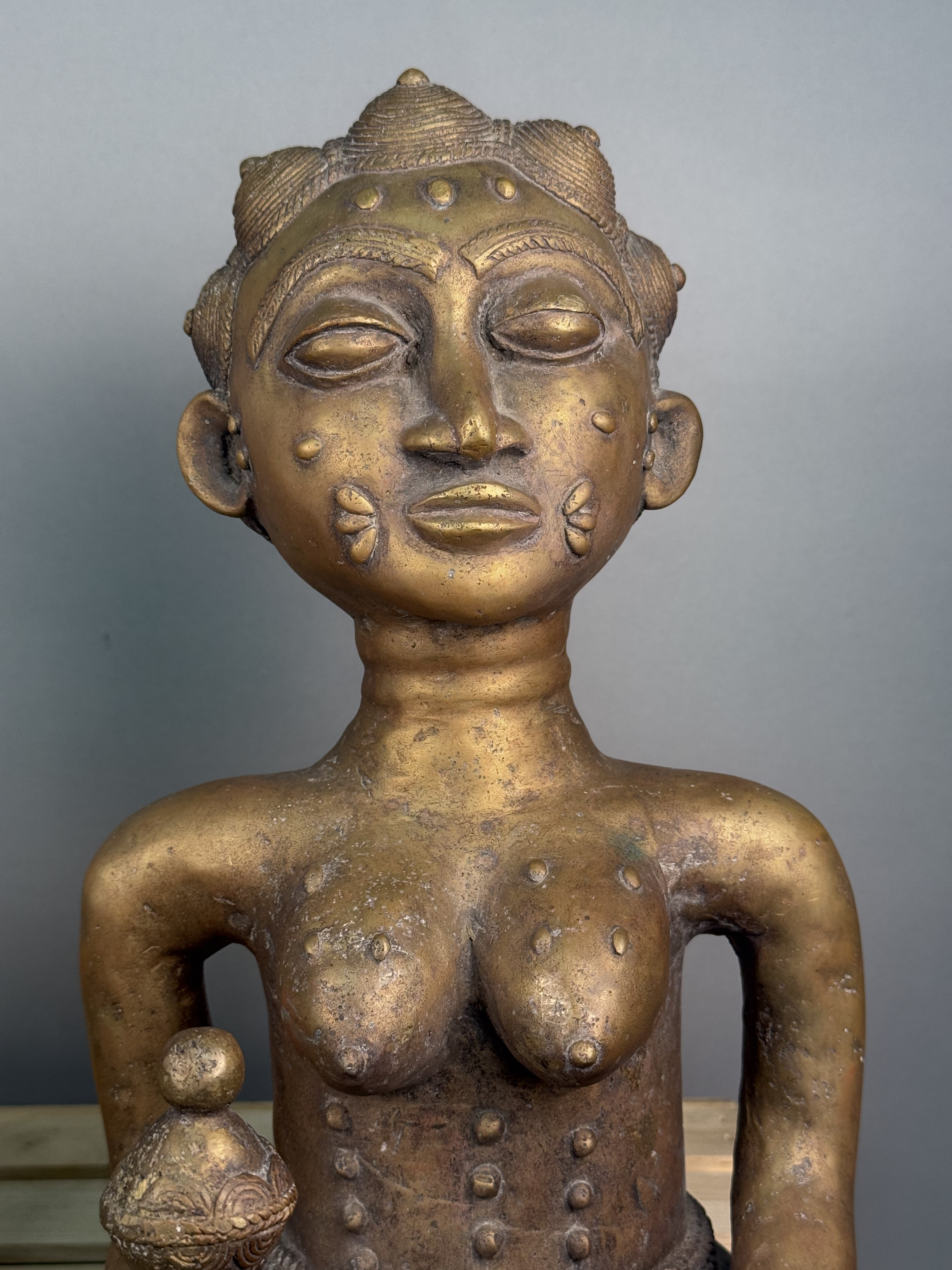 Large West African Cast Metal Seated Figures