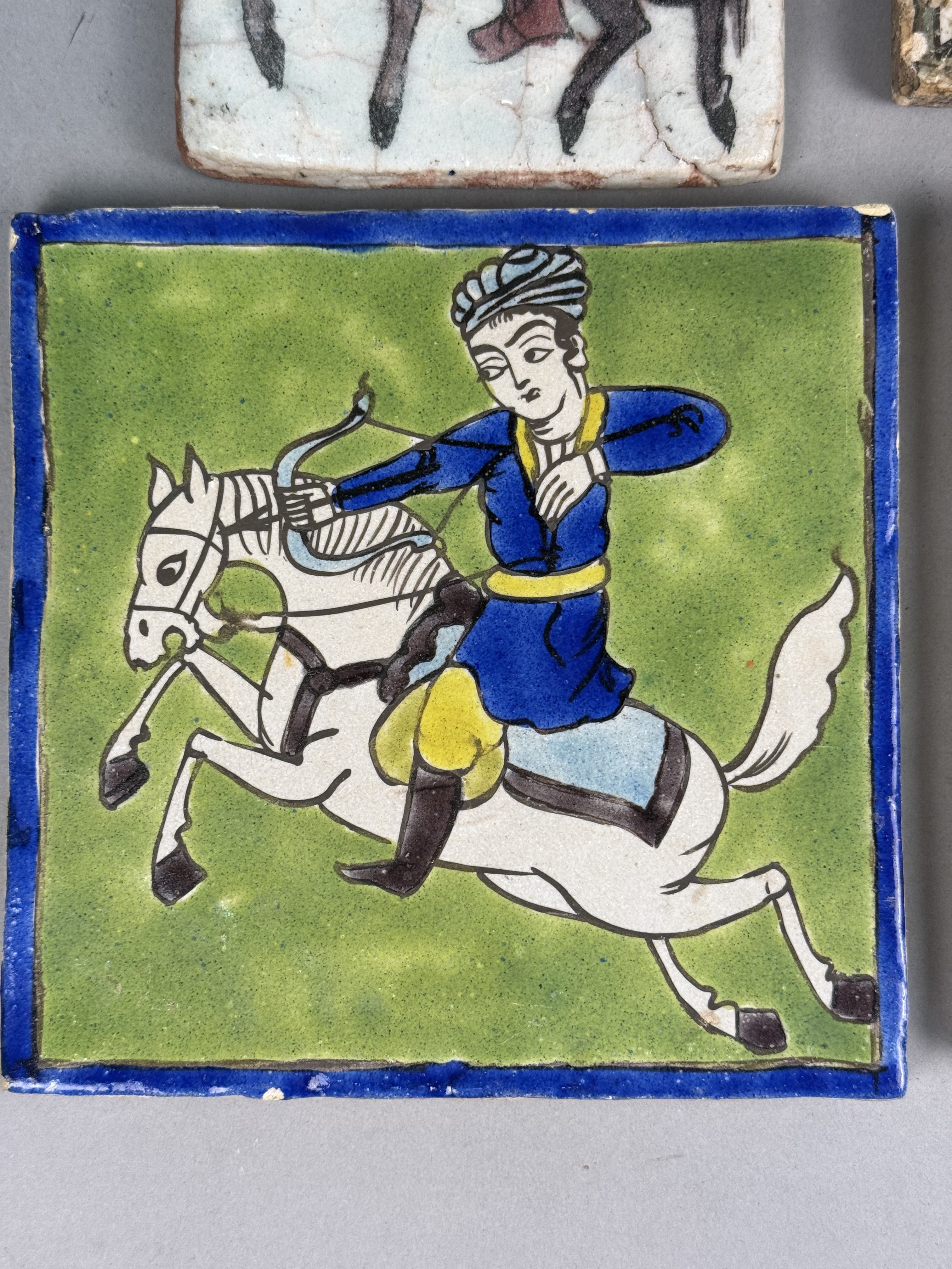 4 Persian Qajar Style Polychrome Earthenware Tiles