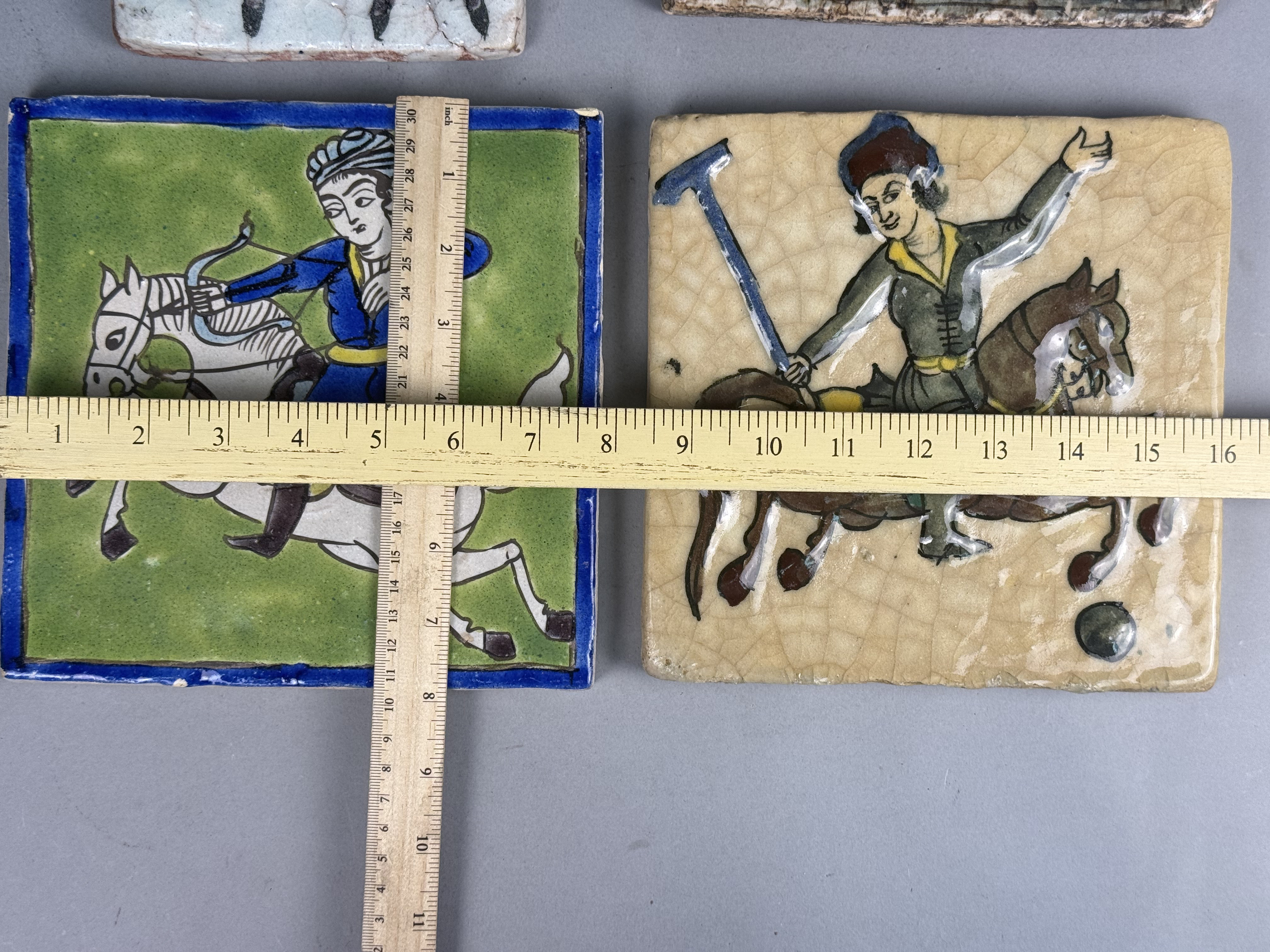 4 Persian Qajar Style Polychrome Earthenware Tiles