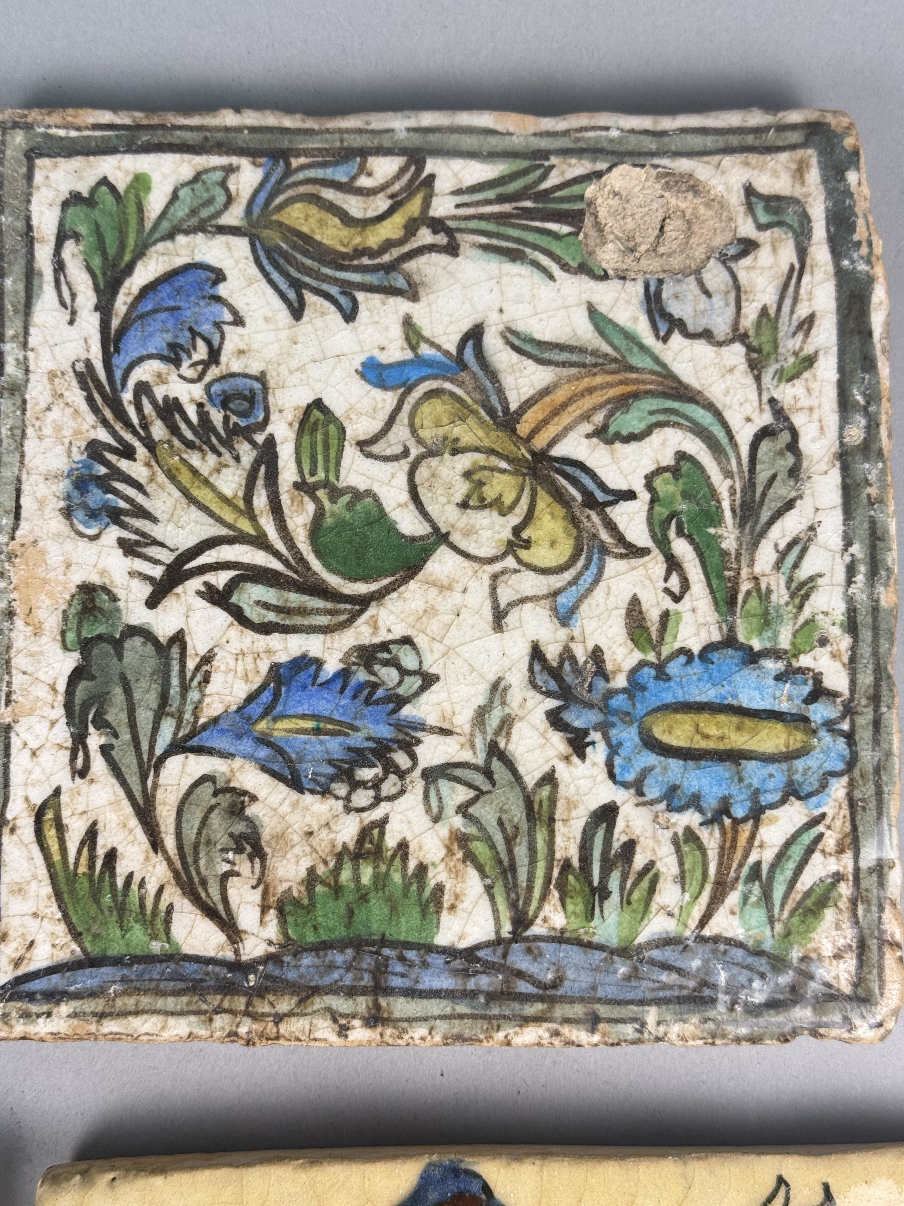 4 Persian Qajar Style Polychrome Earthenware Tiles