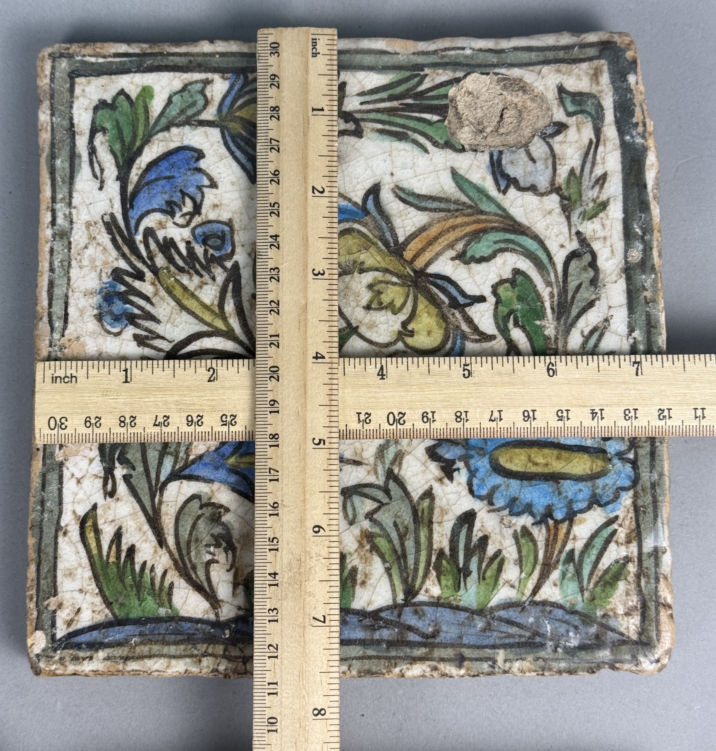 4 Persian Qajar Style Polychrome Earthenware Tiles