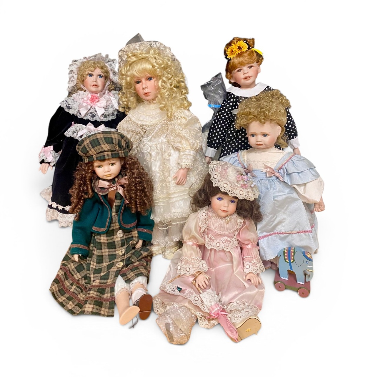 6 Contemporary Collectible Porcelain Dolls