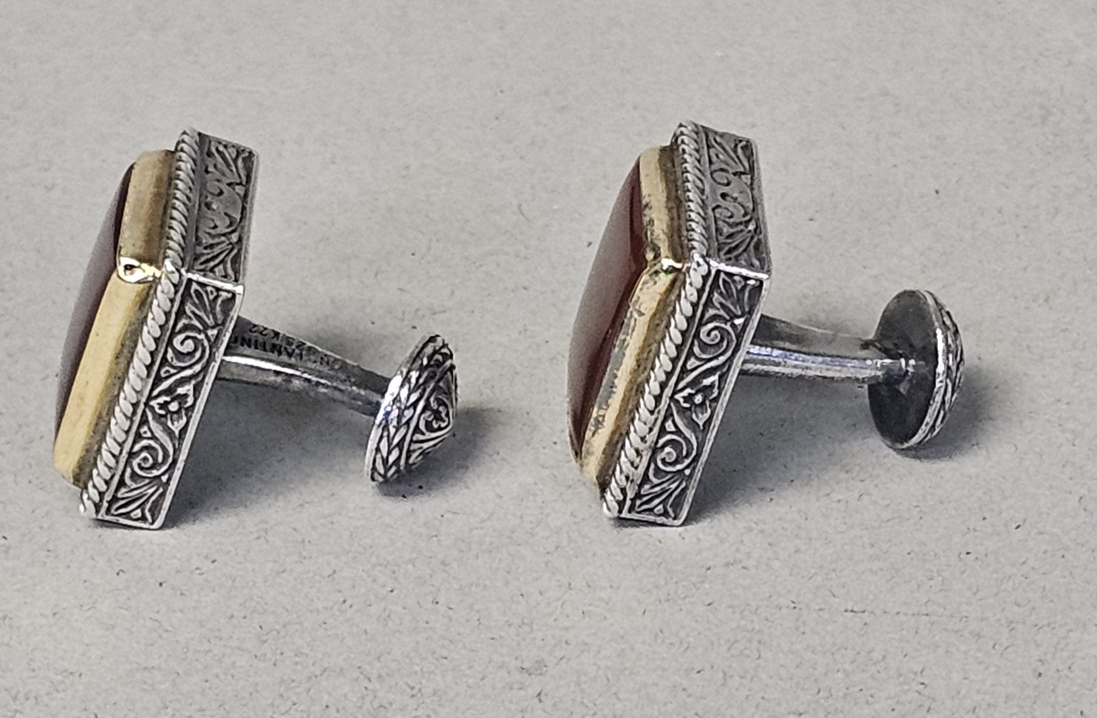 Konstantino Sterling & 22K Carnelian Cufflinks 23.4 Grams