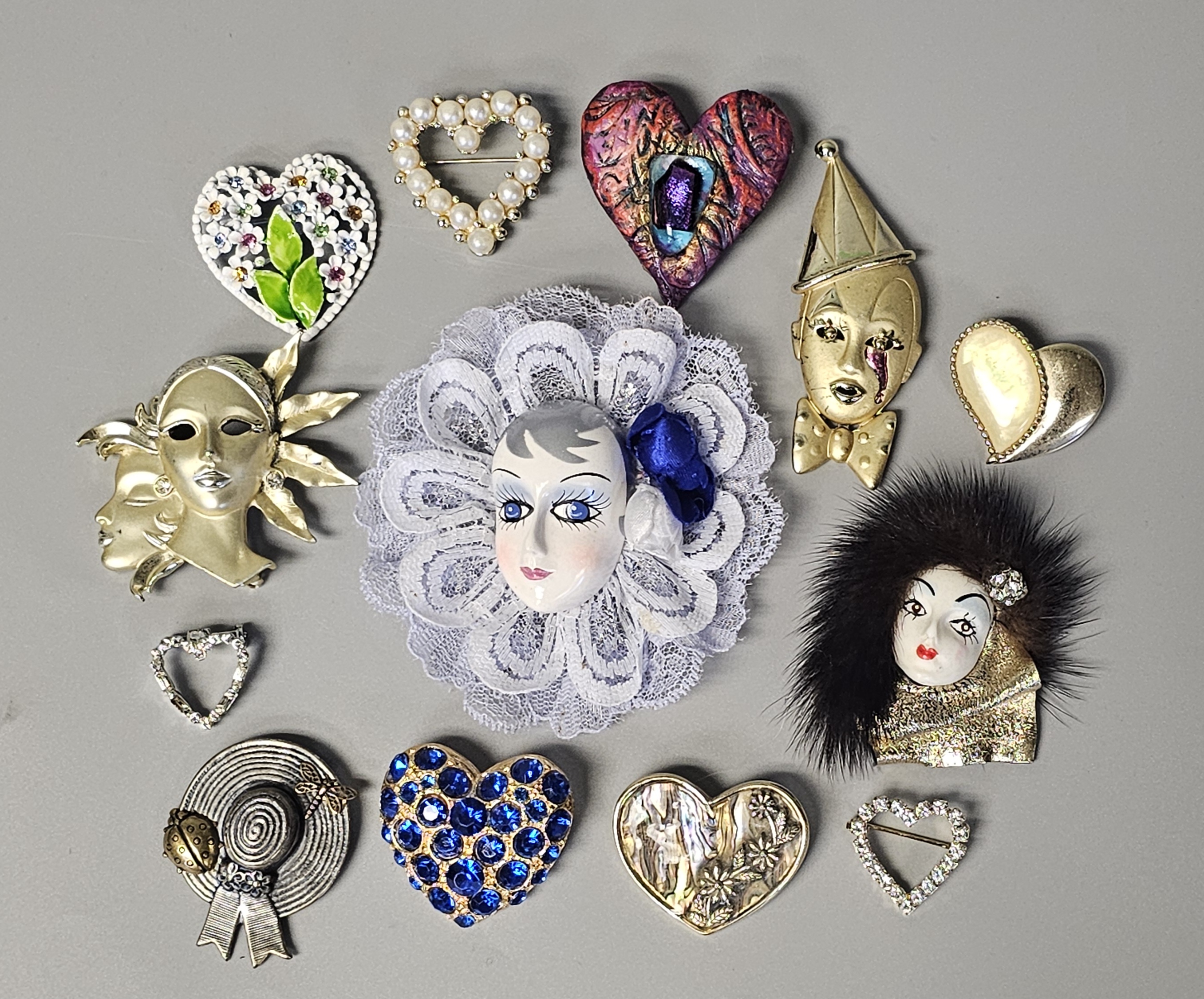 Vintage Costume Brooches Inc Theatrical Masks