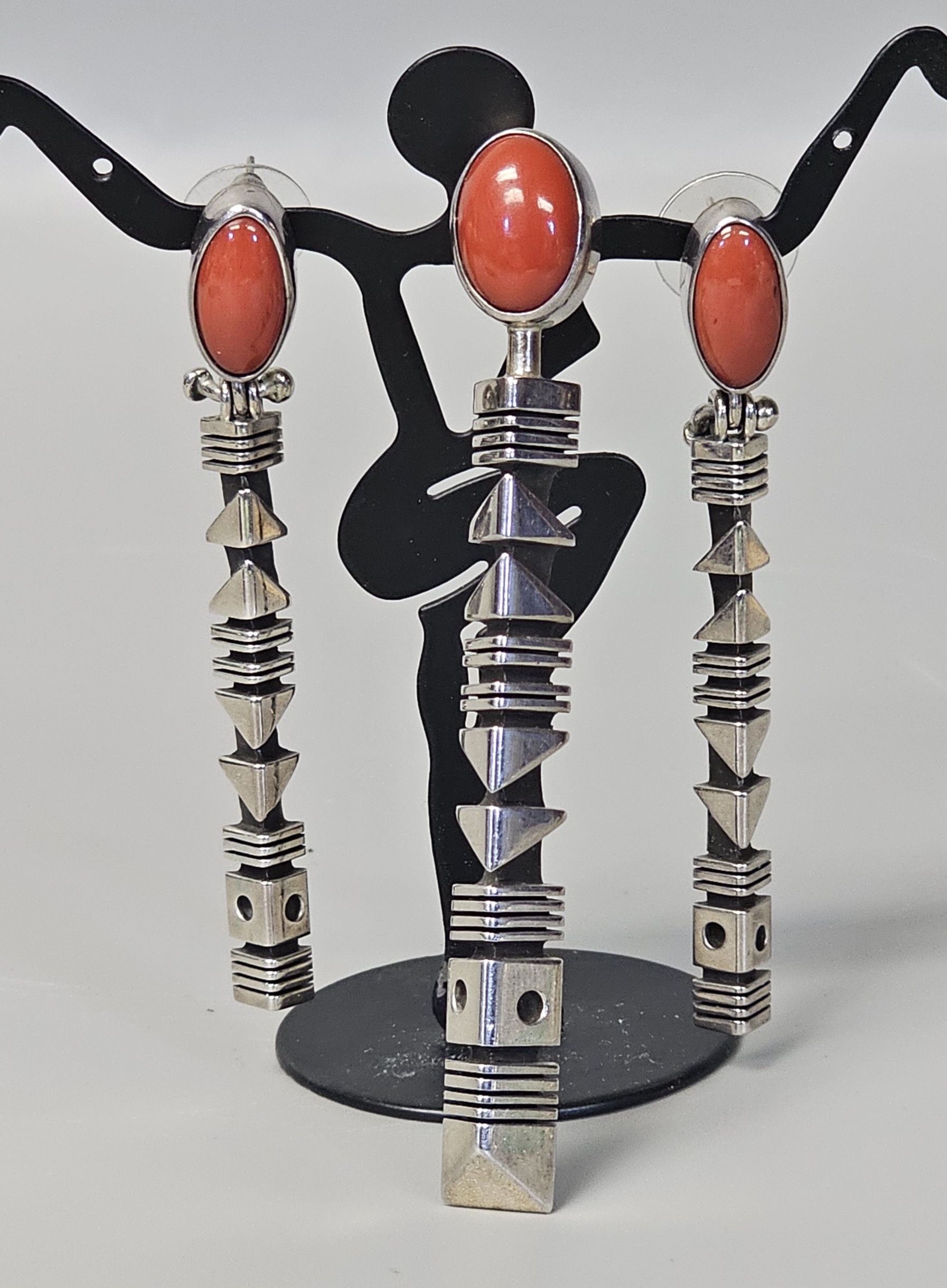 Charles Ortiz Taos Pueblo Sterling Coral Set 33.5 Grams