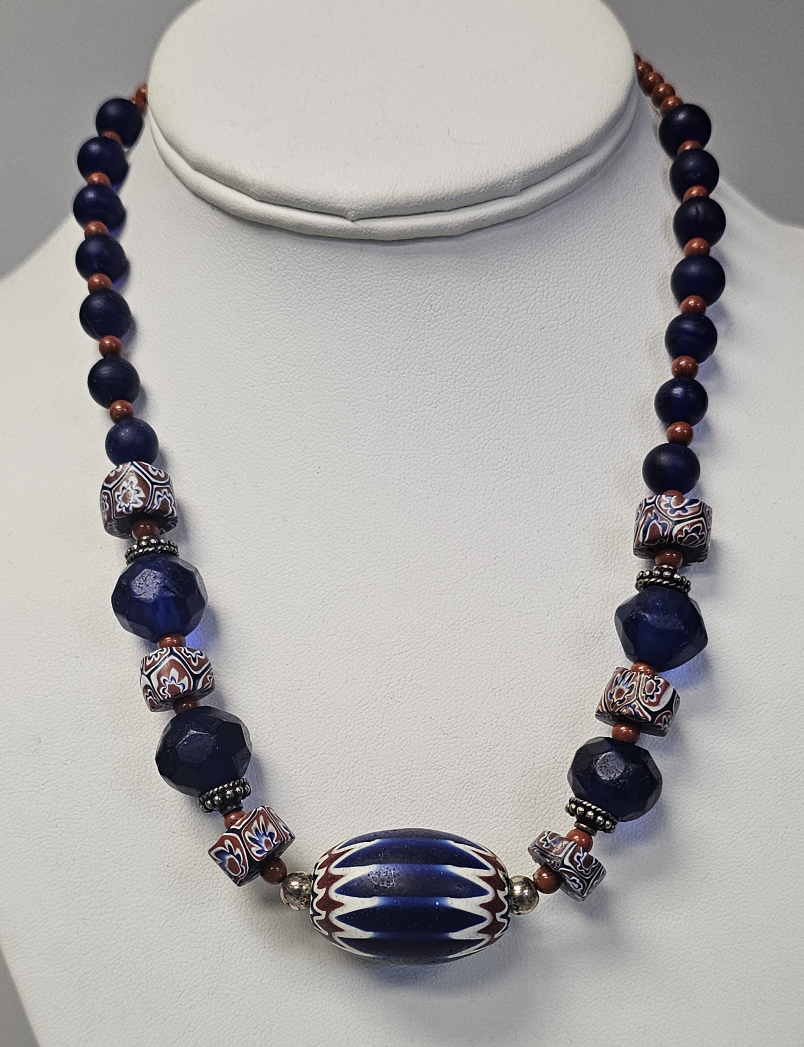 Sterling Venetian Chevron Glass Bead Necklace