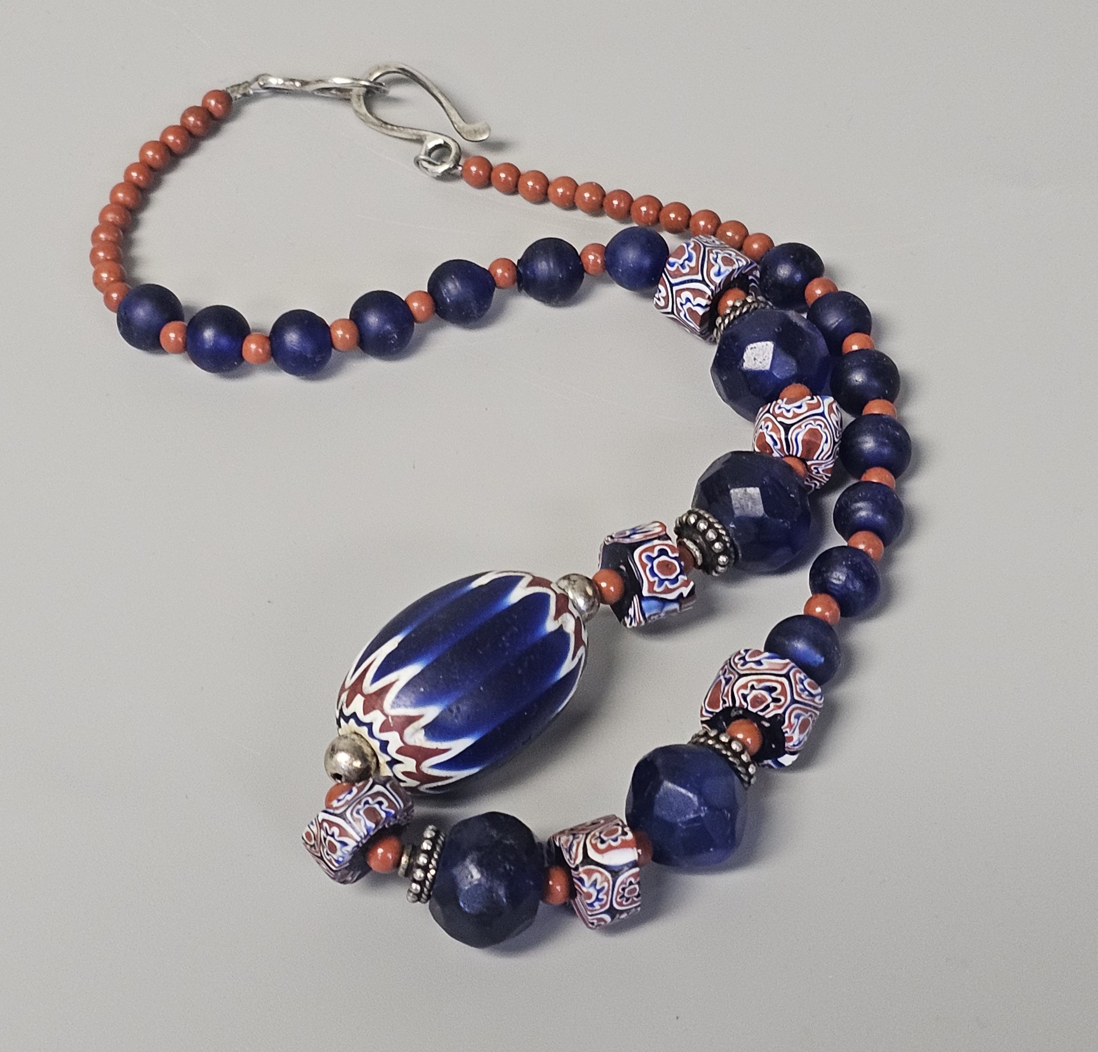 Sterling Venetian Chevron Glass Bead Necklace