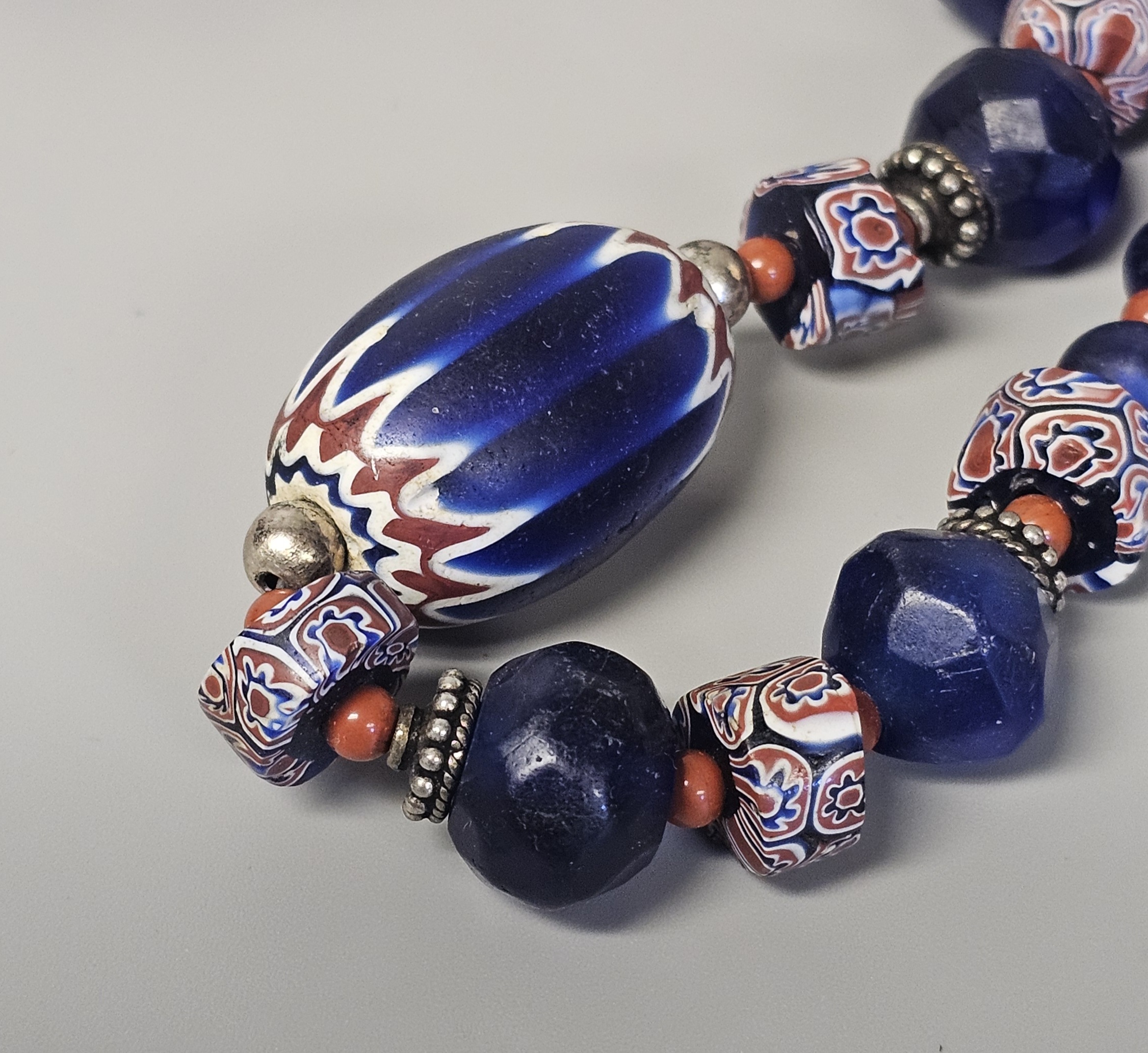Sterling Venetian Chevron Glass Bead Necklace
