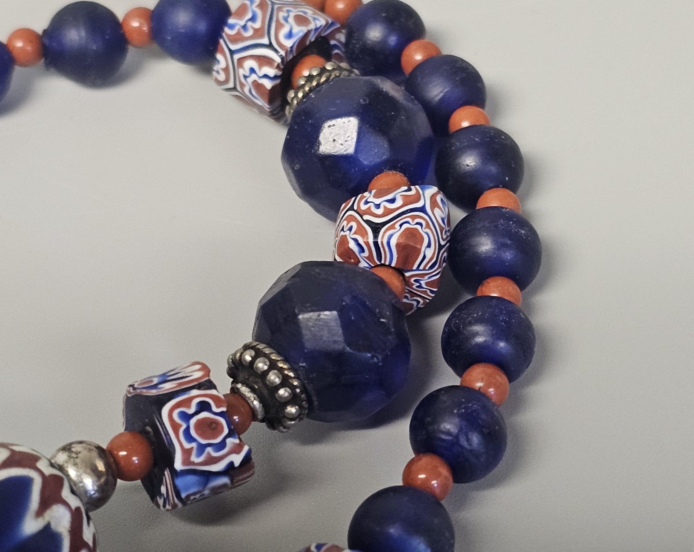 Sterling Venetian Chevron Glass Bead Necklace