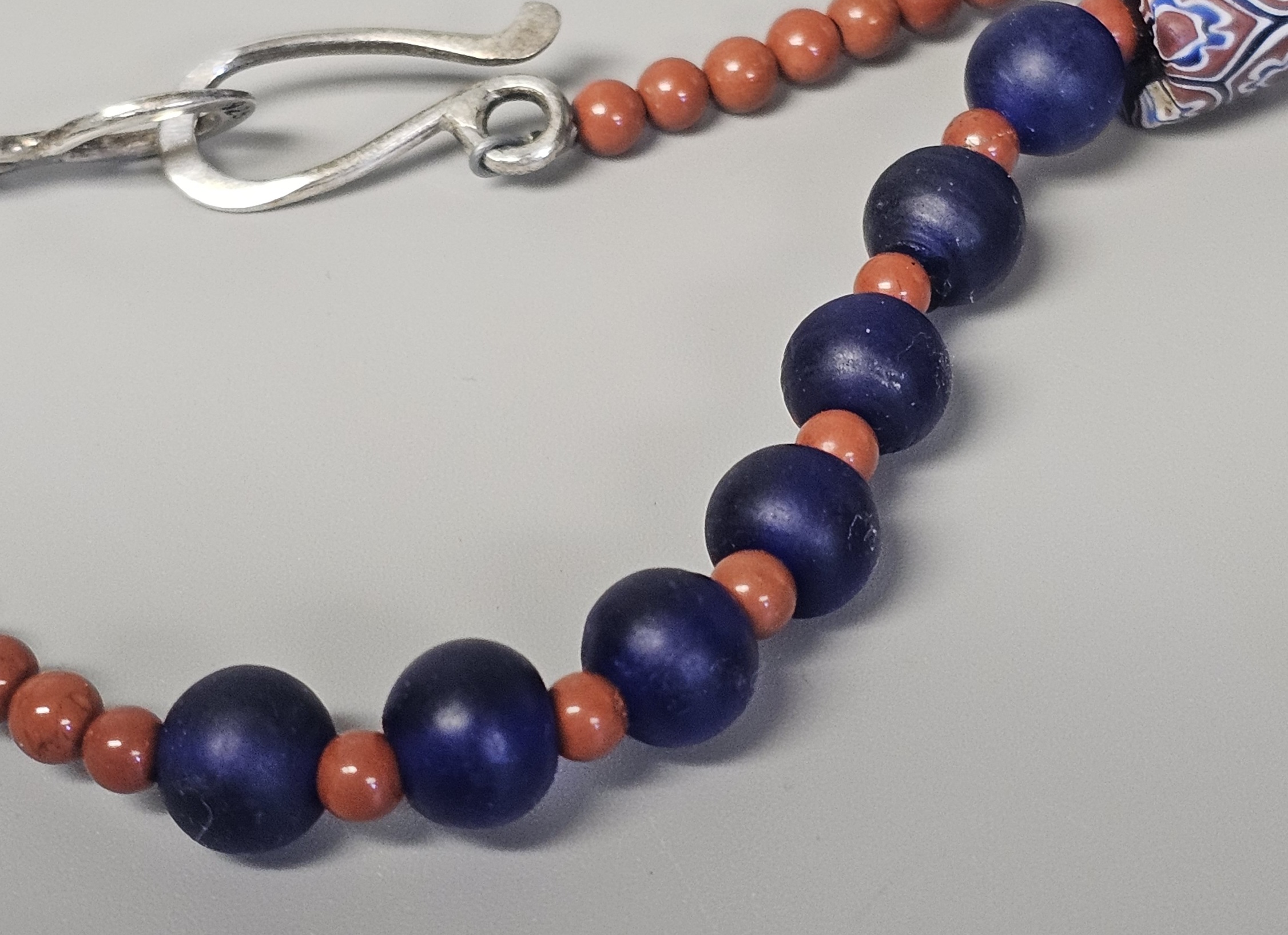 Sterling Venetian Chevron Glass Bead Necklace