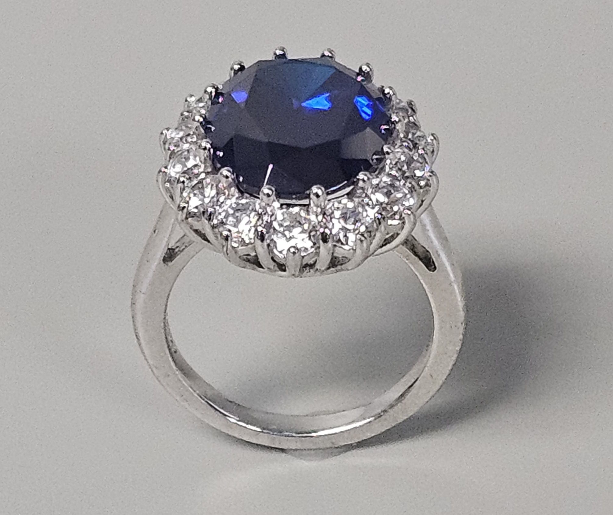 Sterling Cubic Zirconia Oval Halo Ring 7.2 Grams