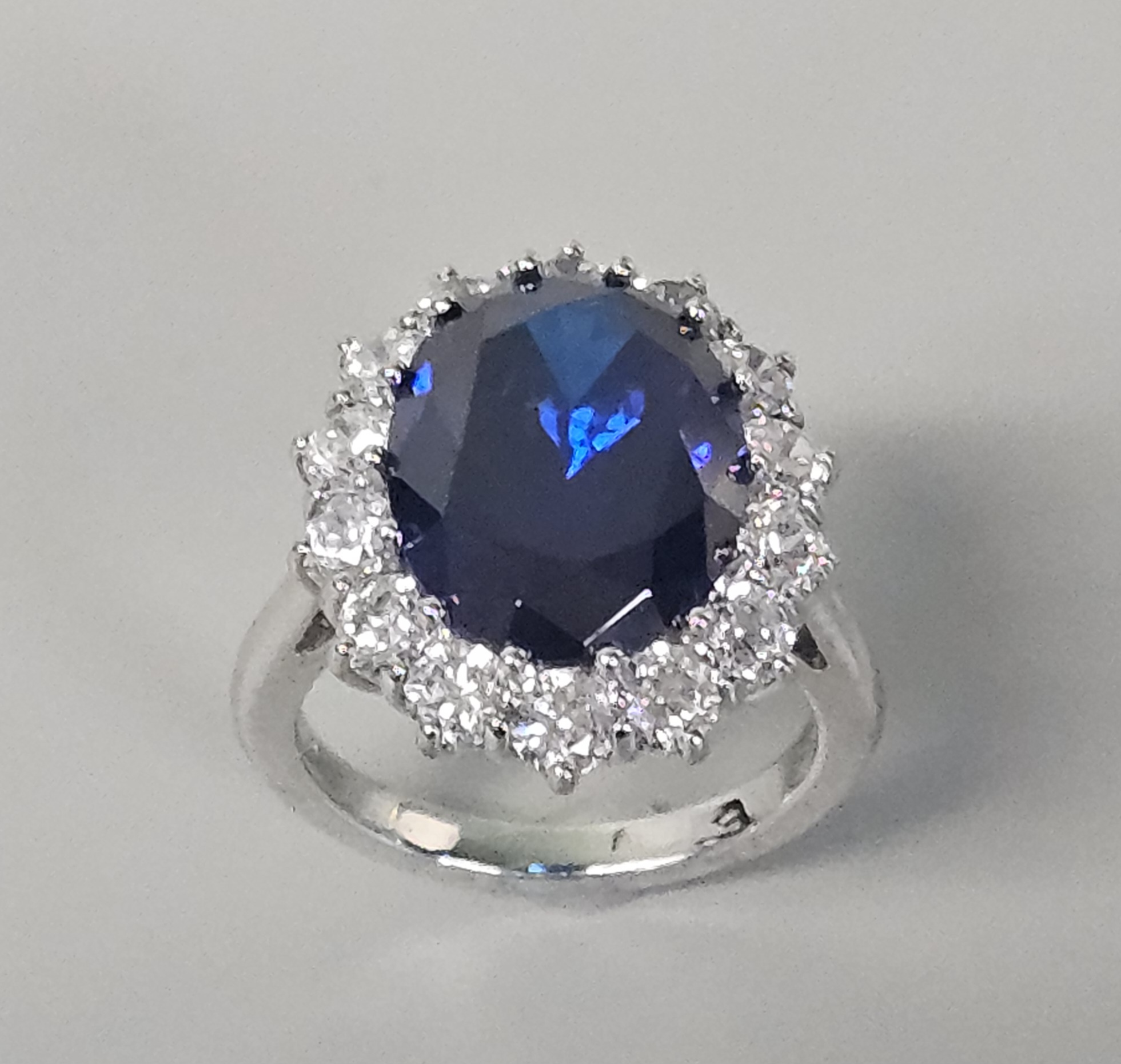 Sterling Cubic Zirconia Oval Halo Ring 7.2 Grams