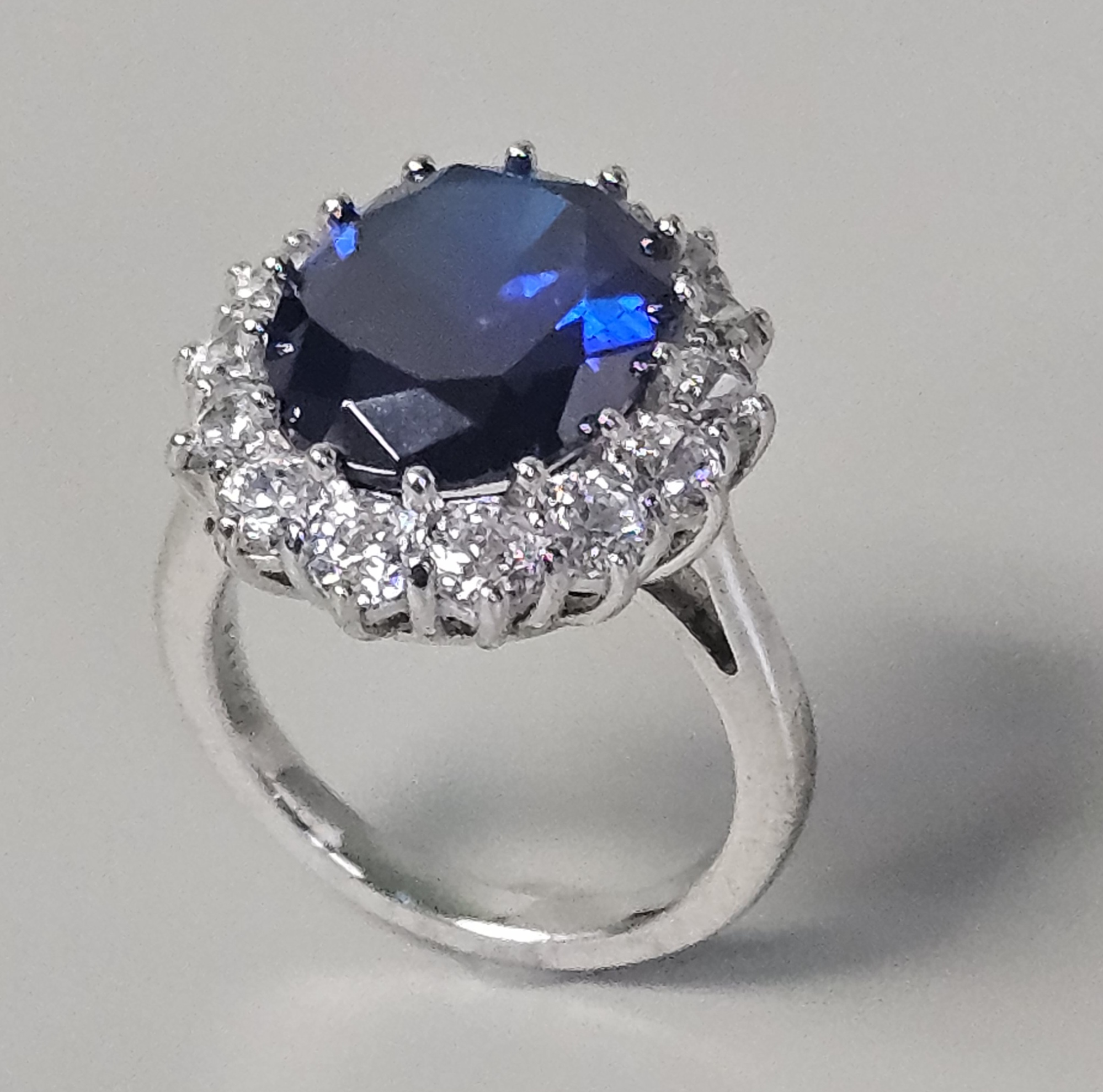 Sterling Cubic Zirconia Oval Halo Ring 7.2 Grams