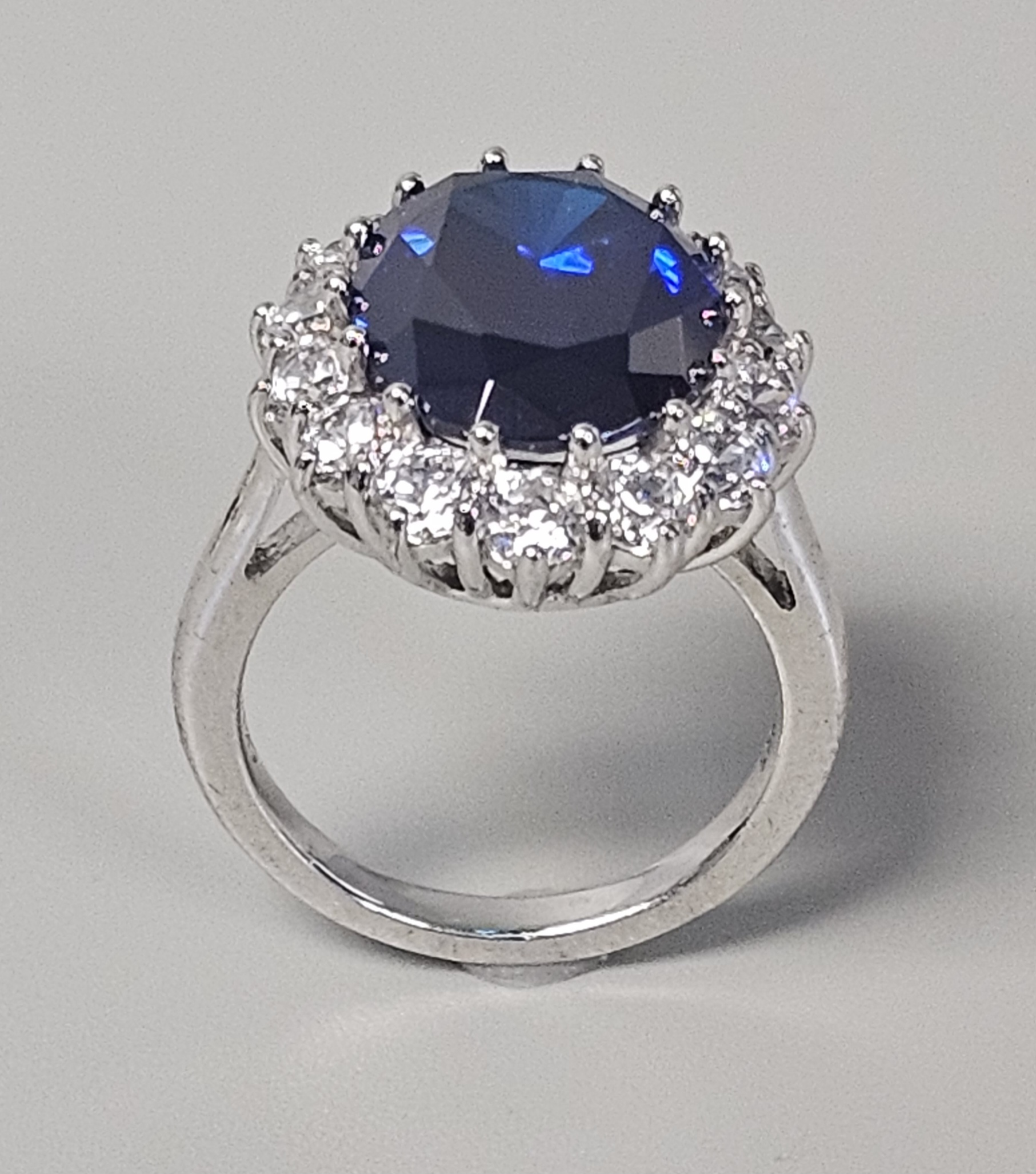 Sterling Cubic Zirconia Oval Halo Ring 7.2 Grams