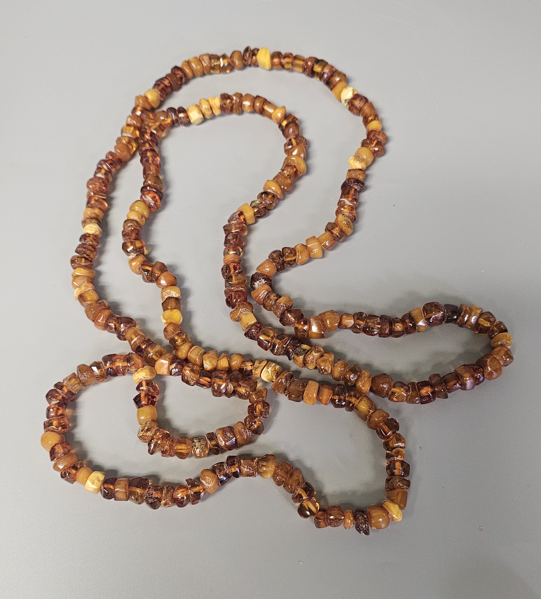 Opera Length Tumbled Amber Bead Necklace