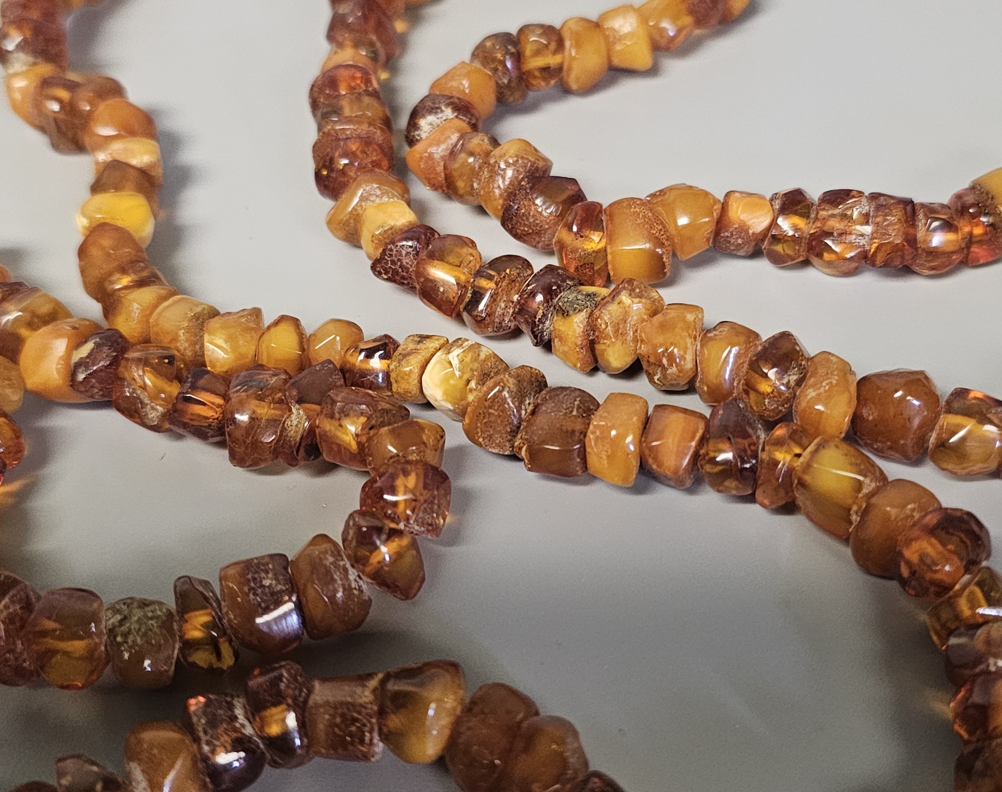 Opera Length Tumbled Amber Bead Necklace