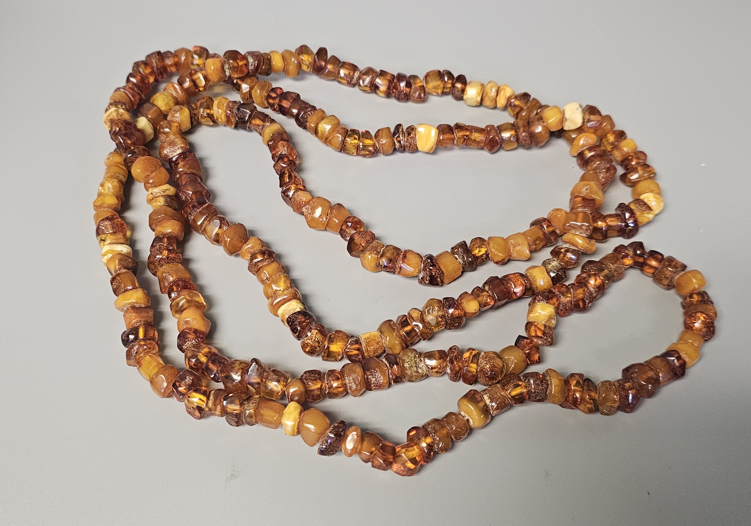 Opera Length Tumbled Amber Bead Necklace