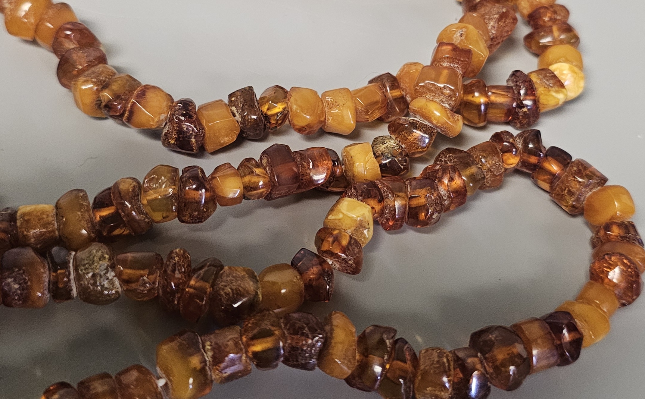 Opera Length Tumbled Amber Bead Necklace