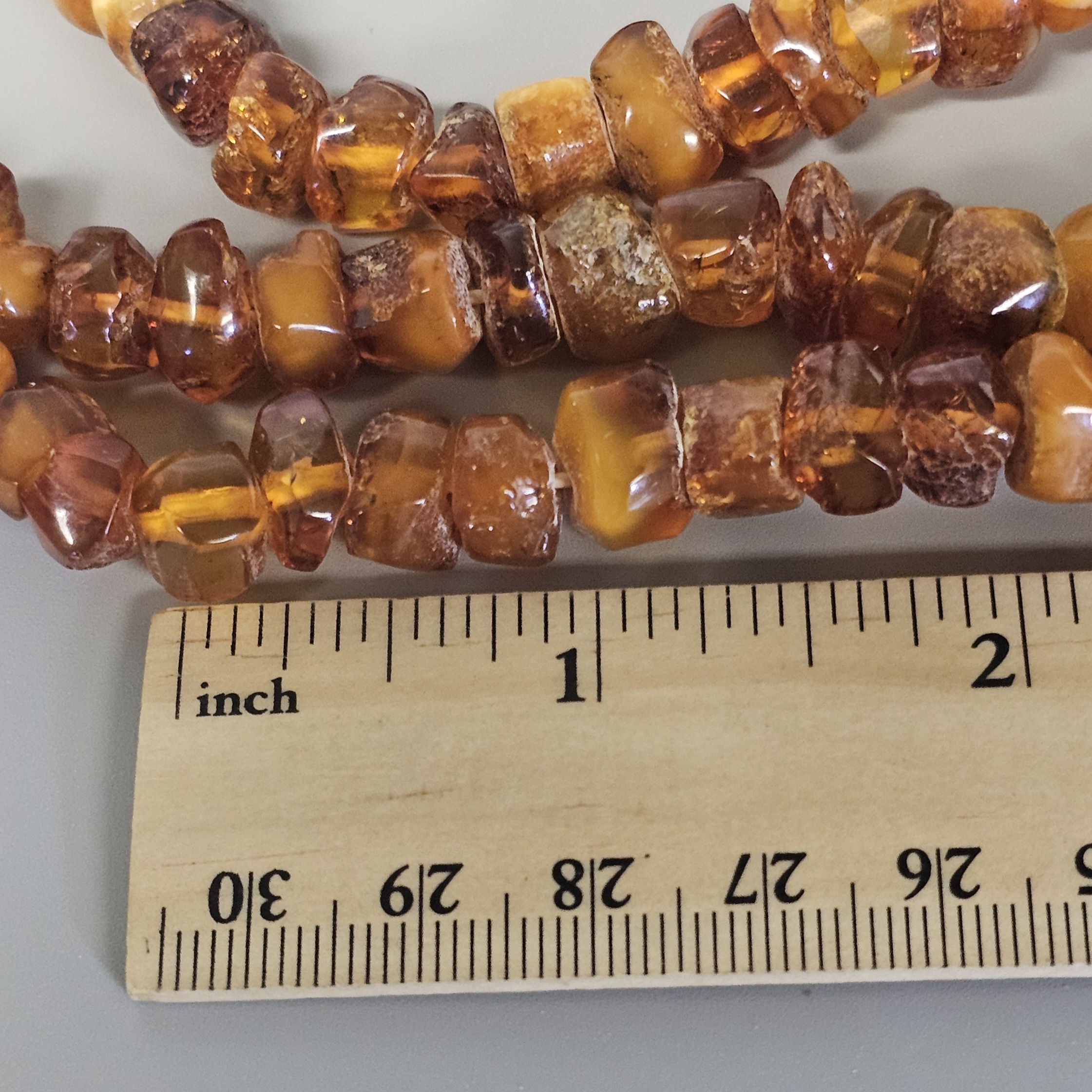 Opera Length Tumbled Amber Bead Necklace