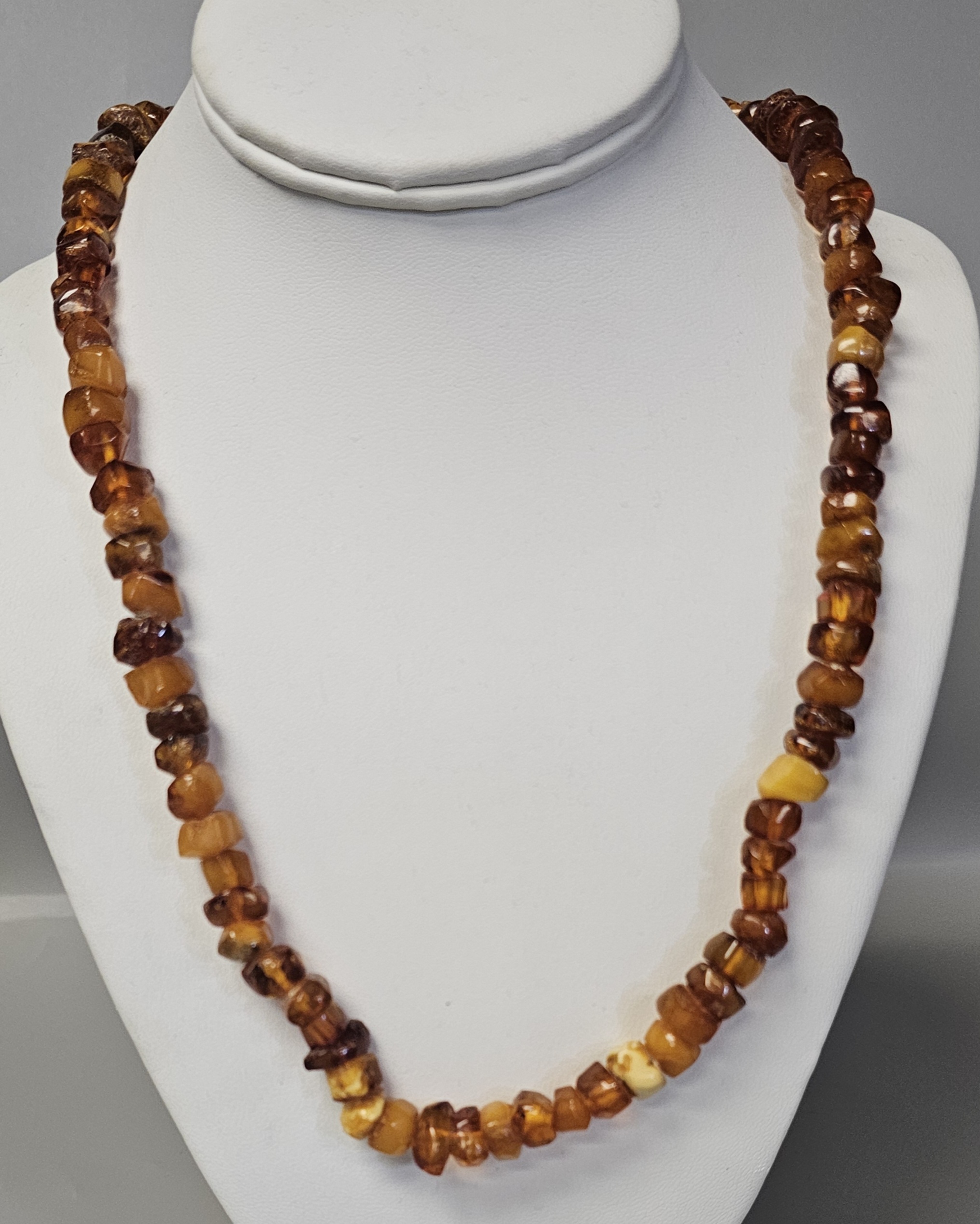 Opera Length Tumbled Amber Bead Necklace