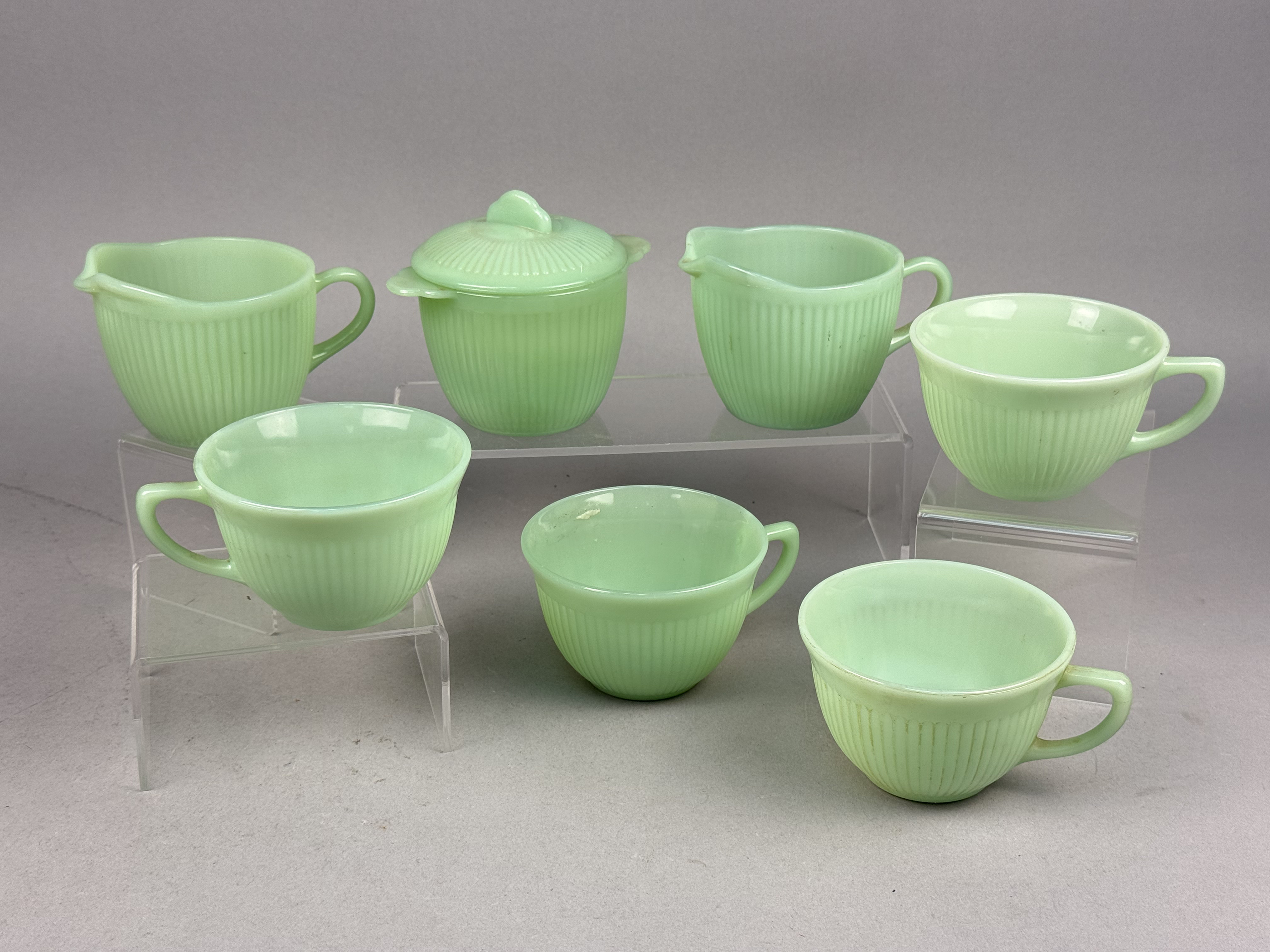 12 Pieces of Fire-King Jadeite Jane Ray Tableware