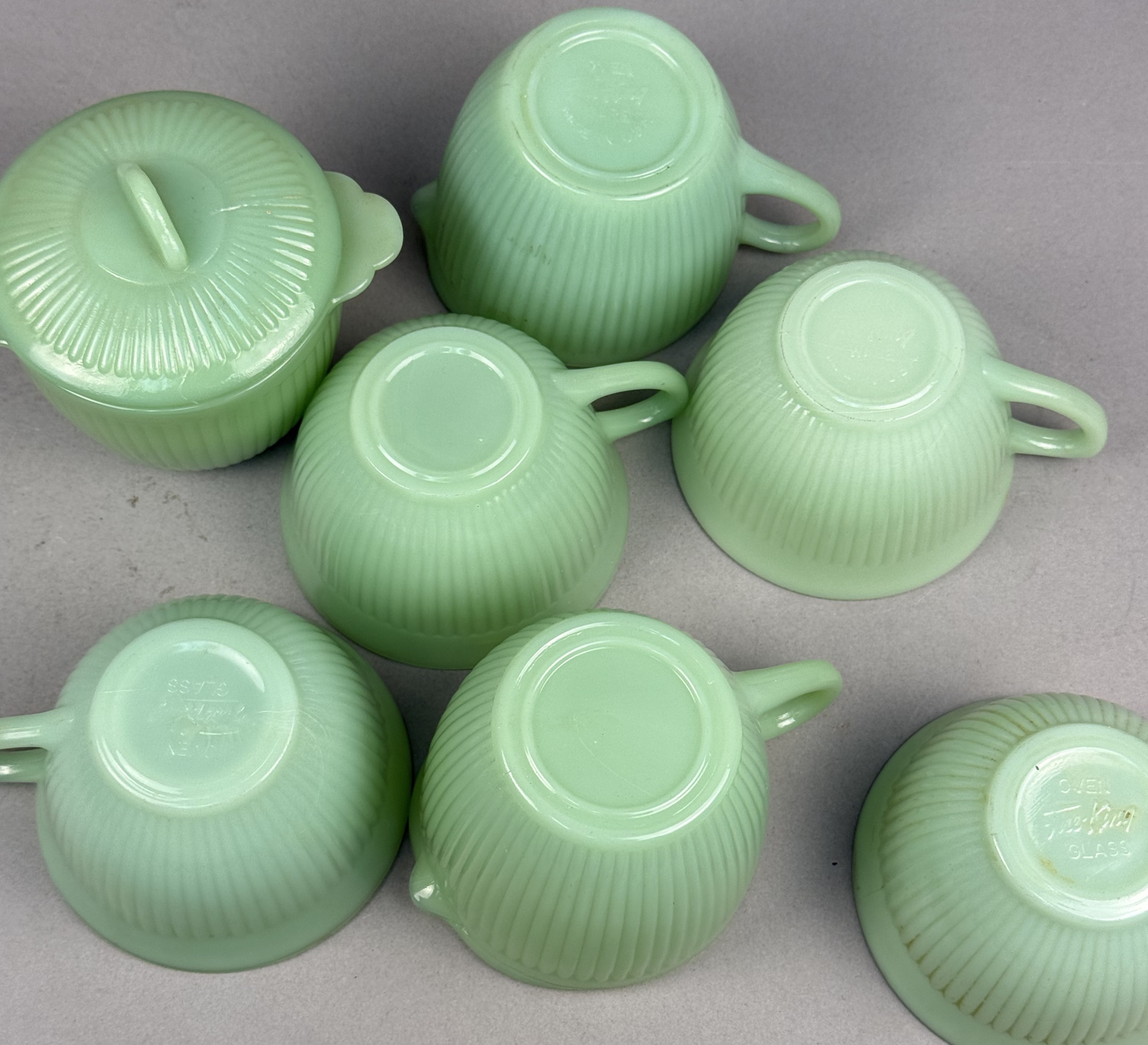 12 Pieces of Fire-King Jadeite Jane Ray Tableware