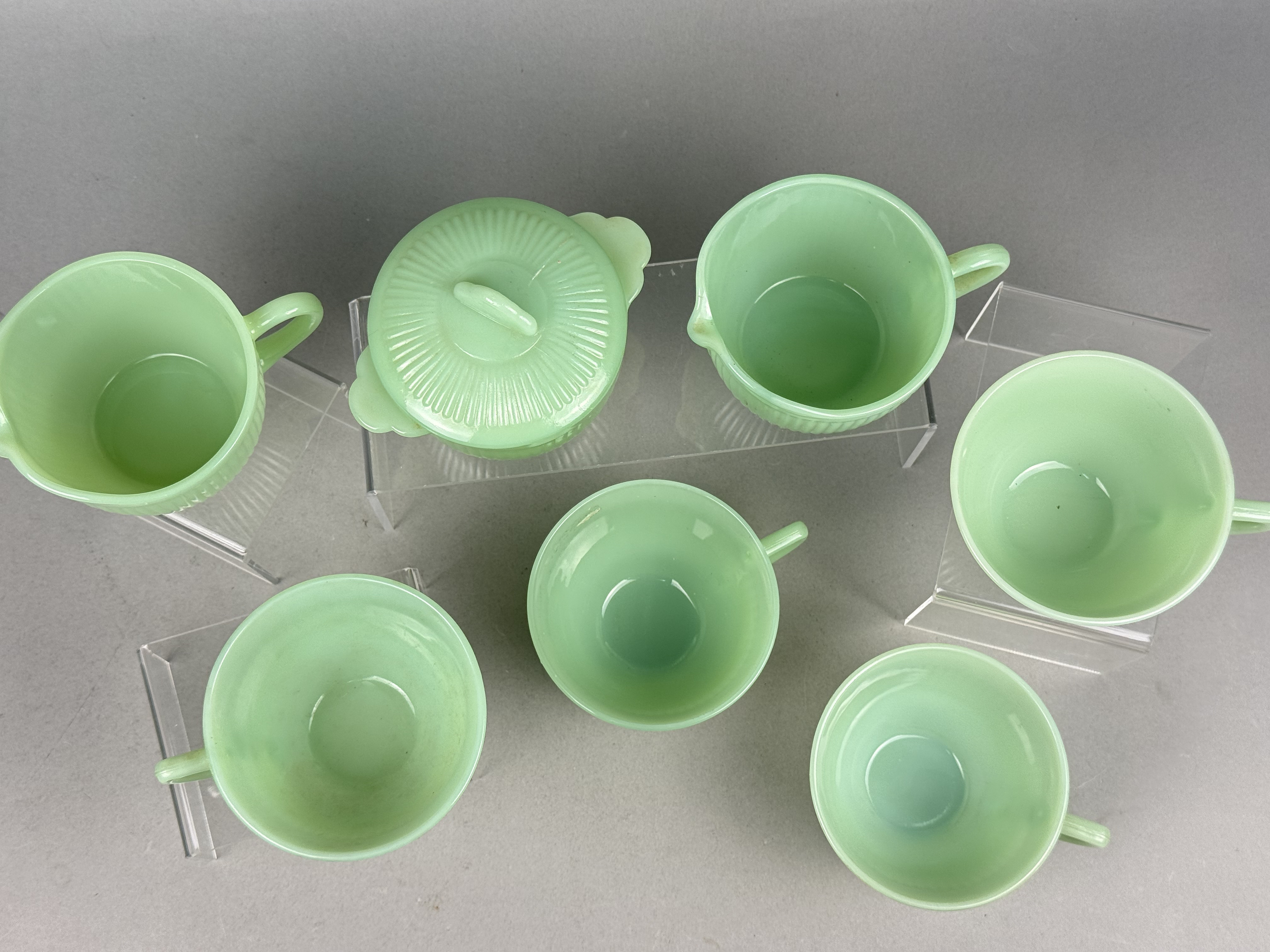12 Pieces of Fire-King Jadeite Jane Ray Tableware
