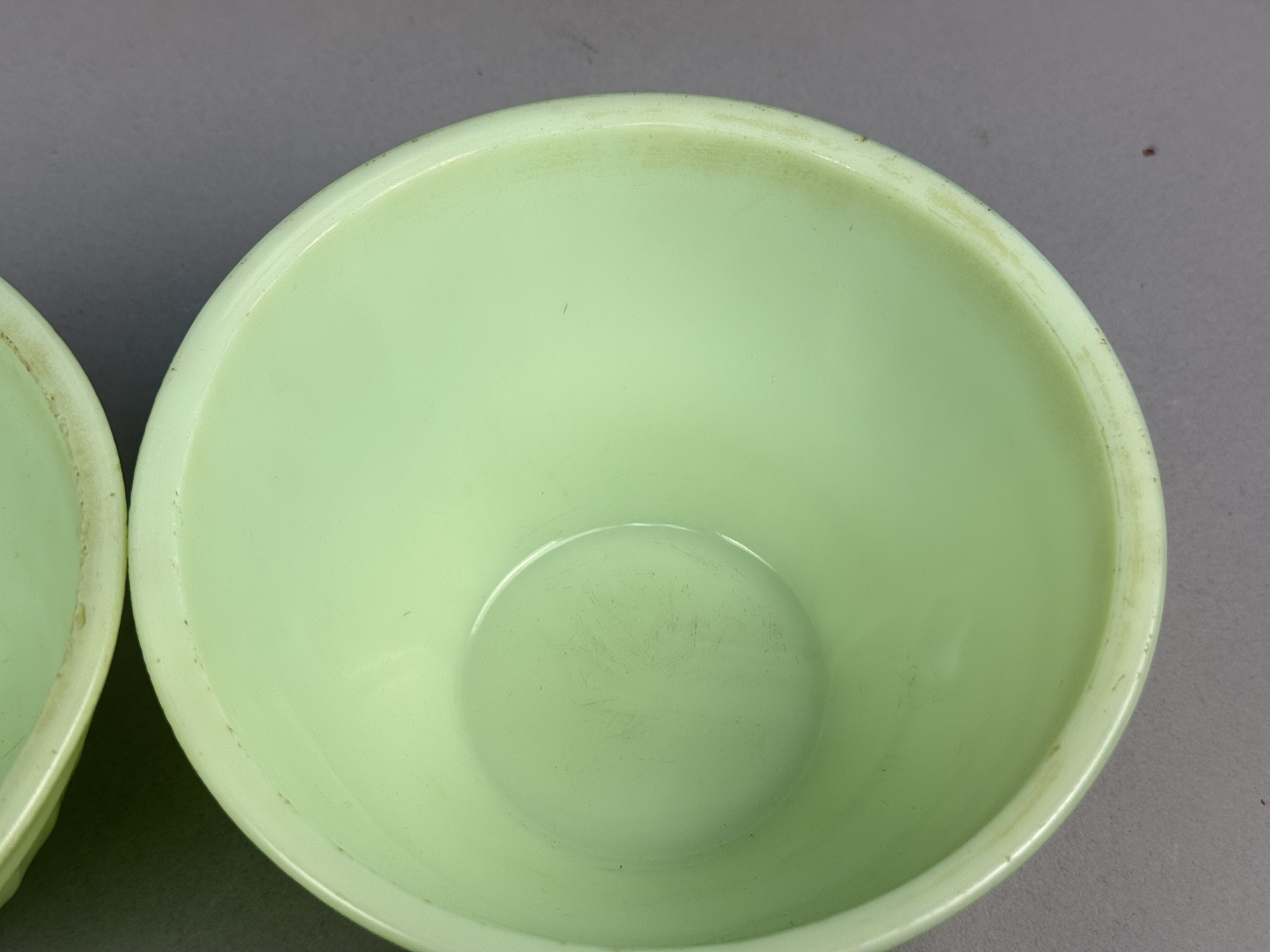 Four Uranium Jadeite Glass Mixing Bowls