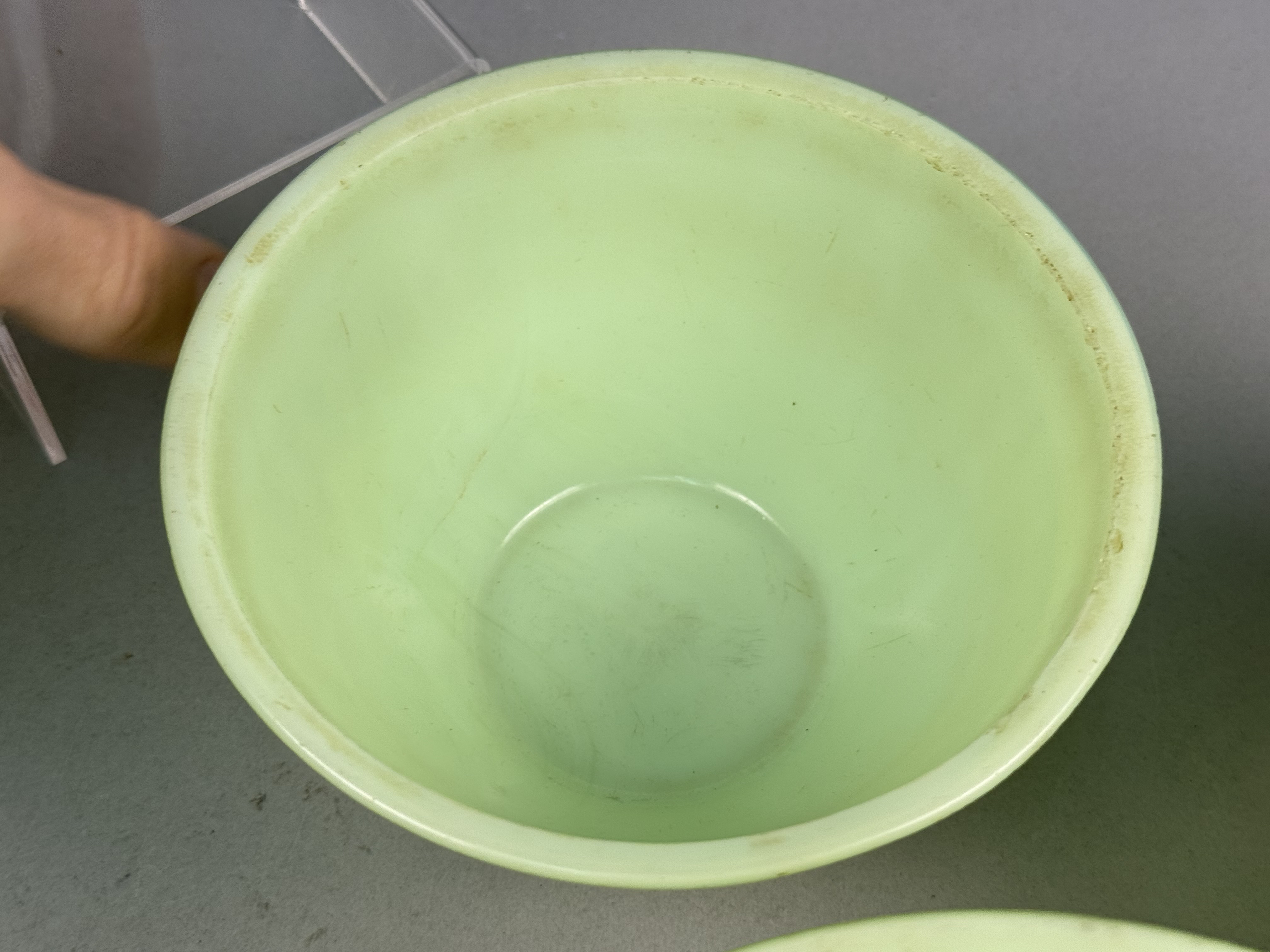 Four Uranium Jadeite Glass Mixing Bowls
