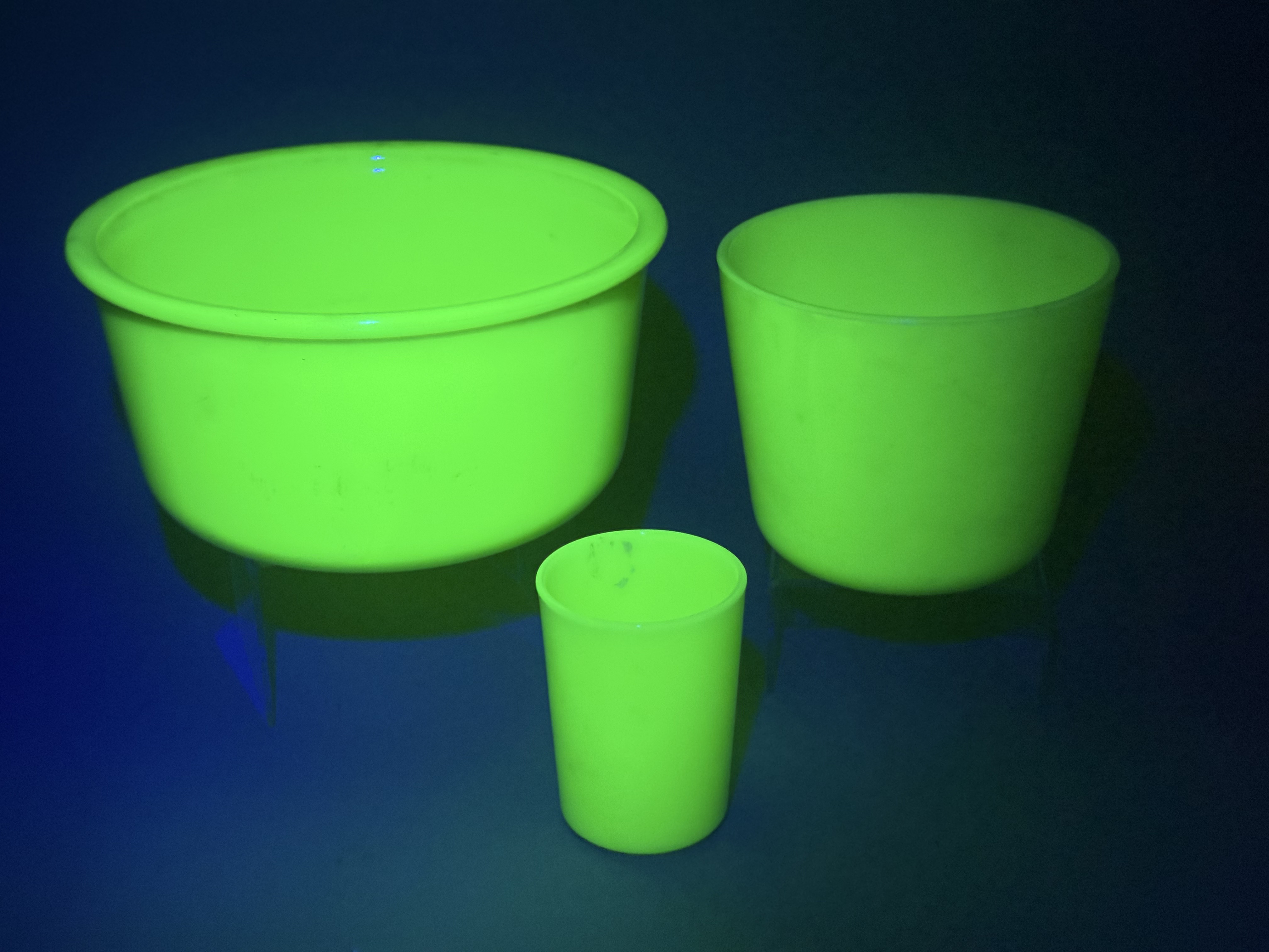 A Trio of Jadeite Uranium Glass Kitchenware
