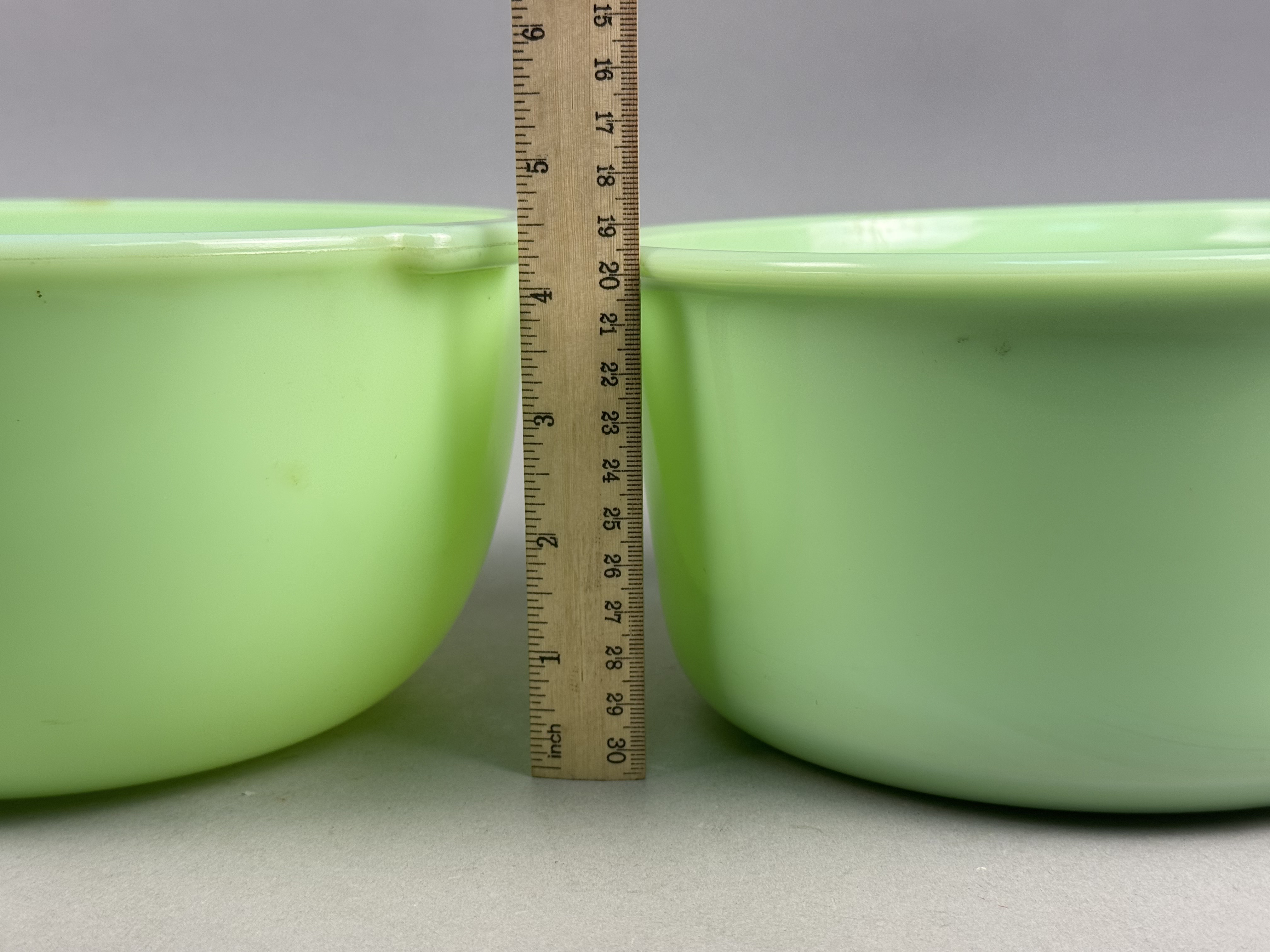 2 Vintage Jadeite Uranium Glass Mixer Bowls