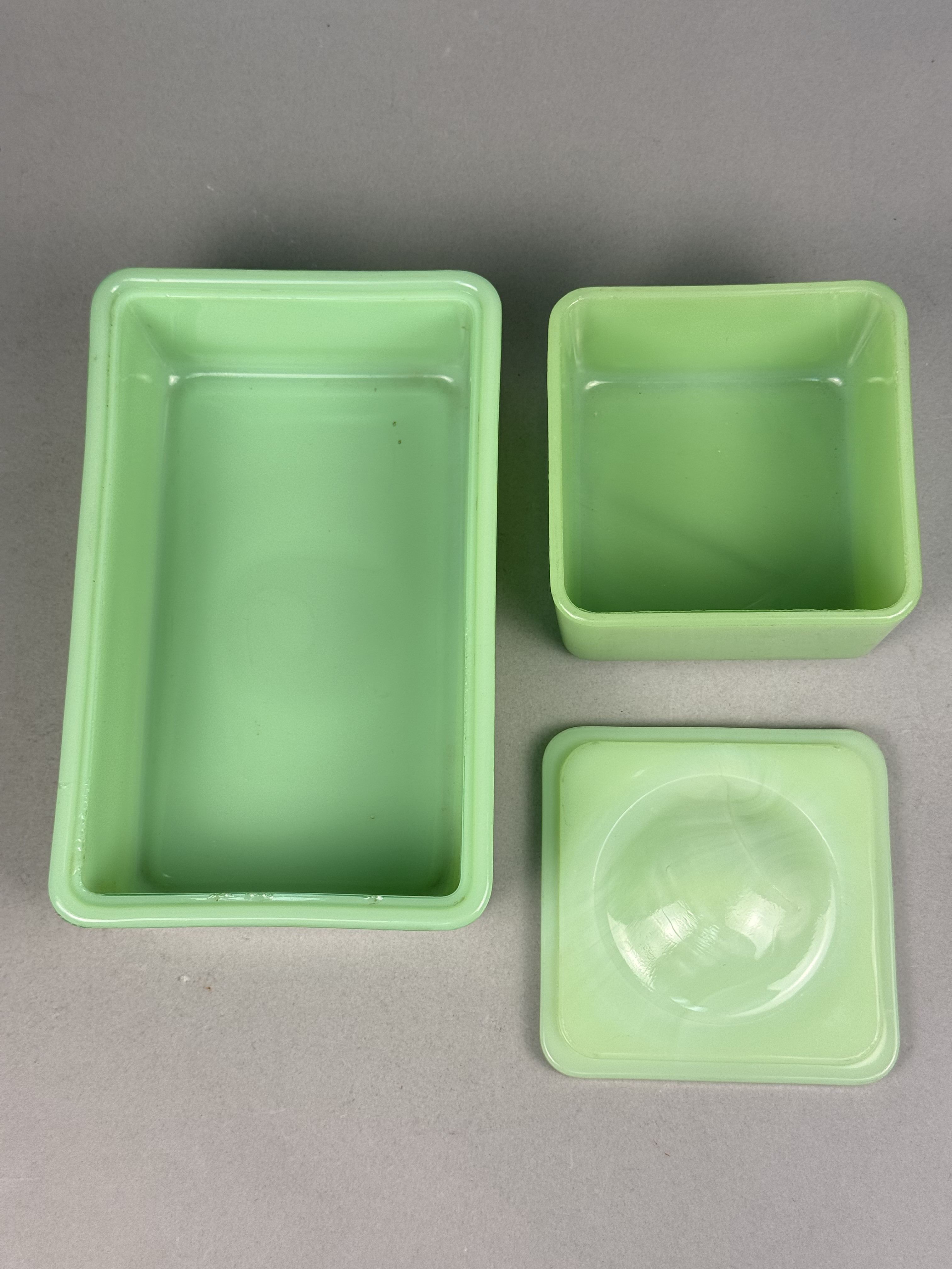 Vintage Jadeite Uranium Glass Refrigerator Dishes