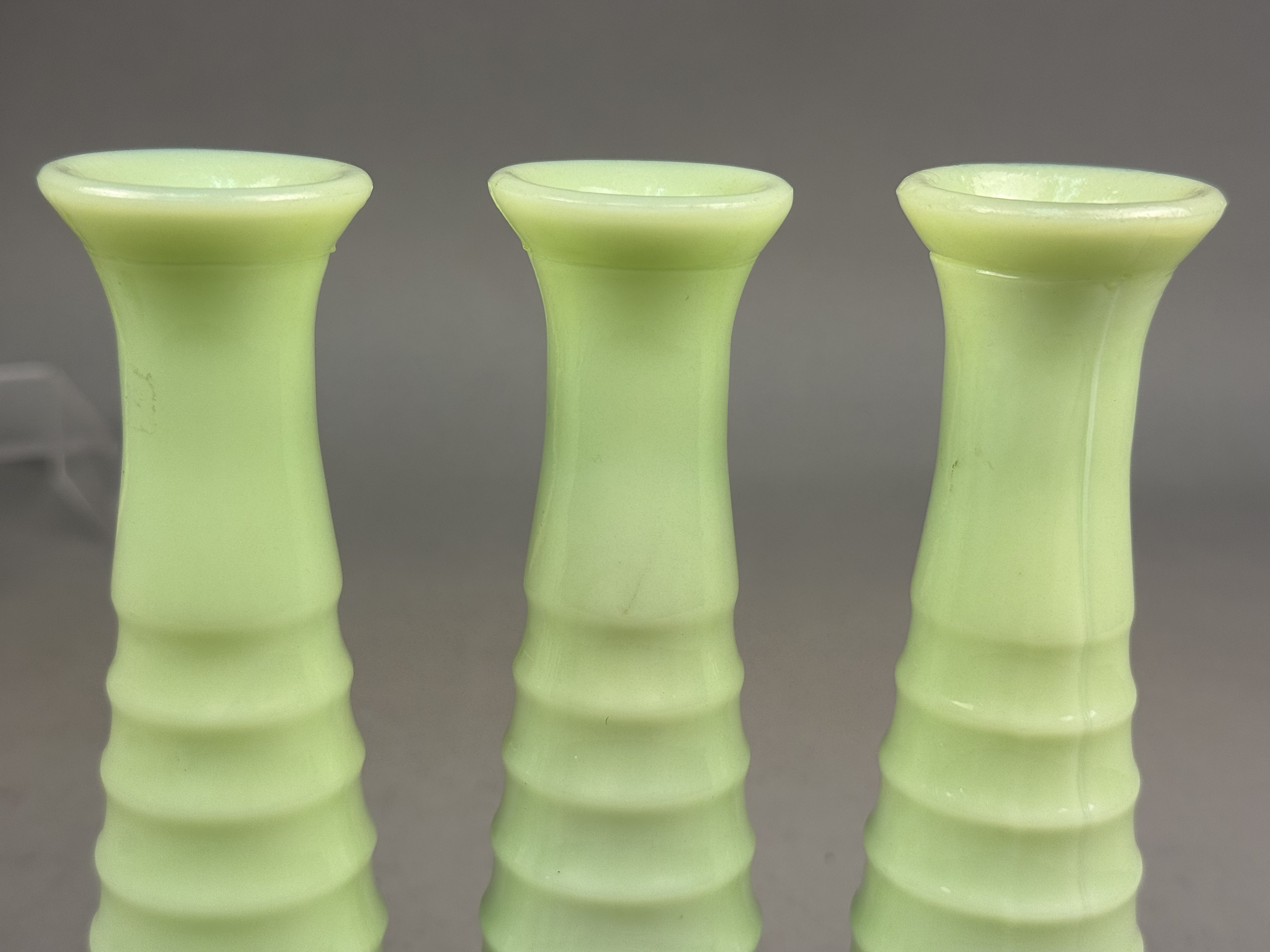 Jadeite Uranium Glass Beehive Bud Vases