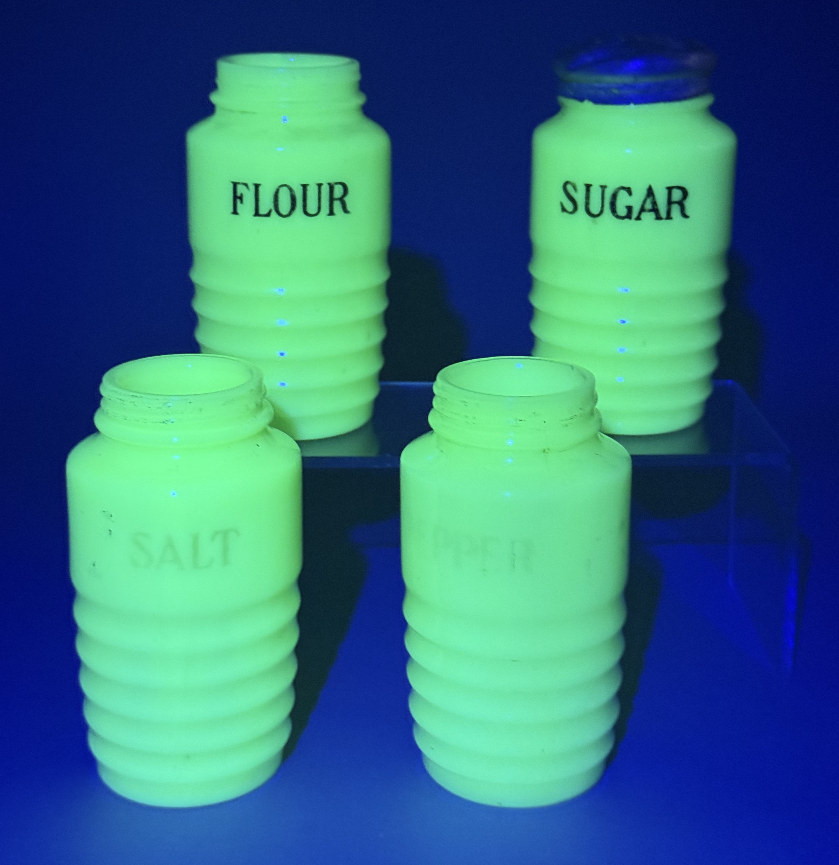 Uranium Jadeite Glass Beehive Shakers