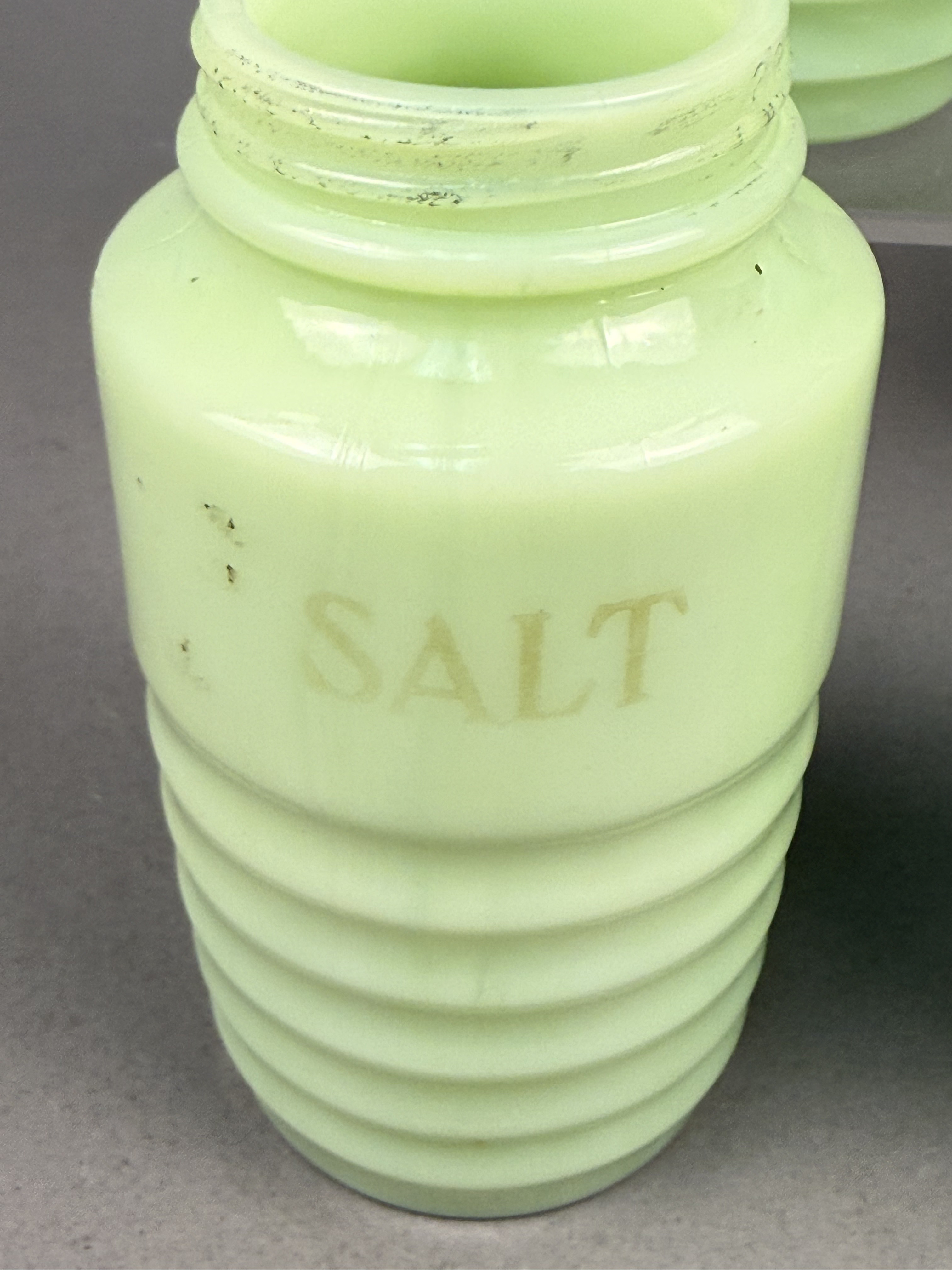 Uranium Jadeite Glass Beehive Shakers