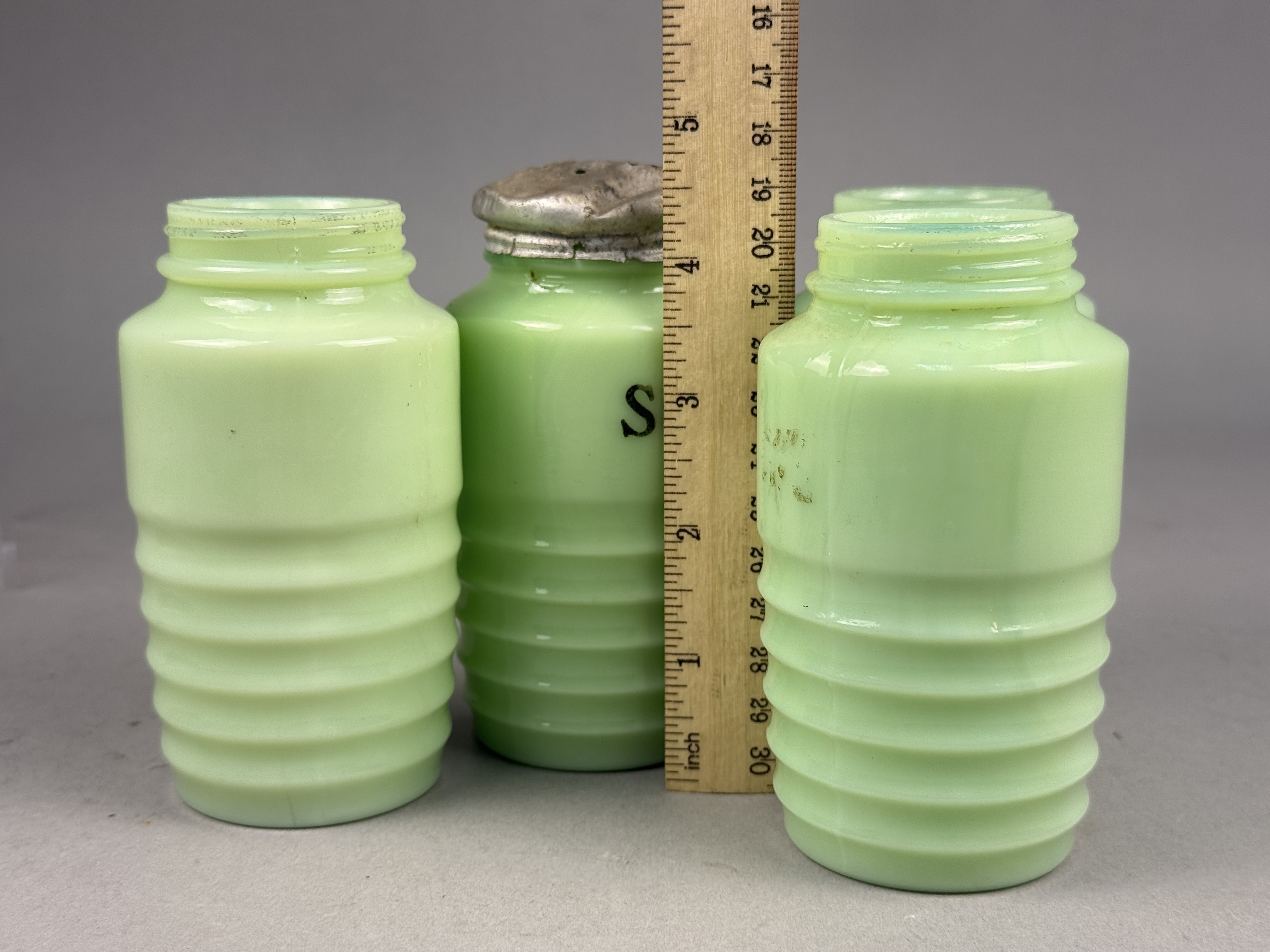 Uranium Jadeite Glass Beehive Shakers