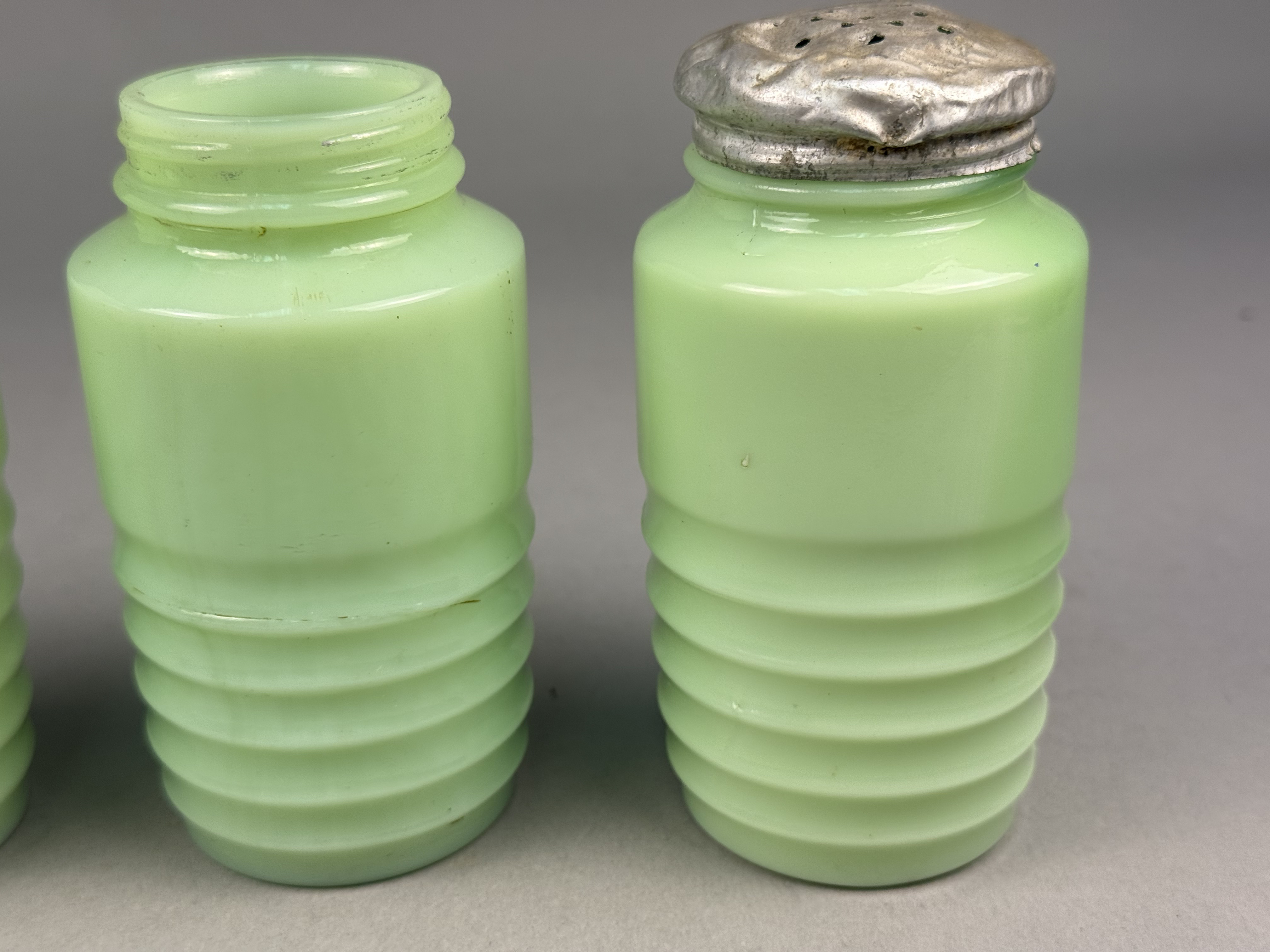 Uranium Jadeite Glass Beehive Shakers