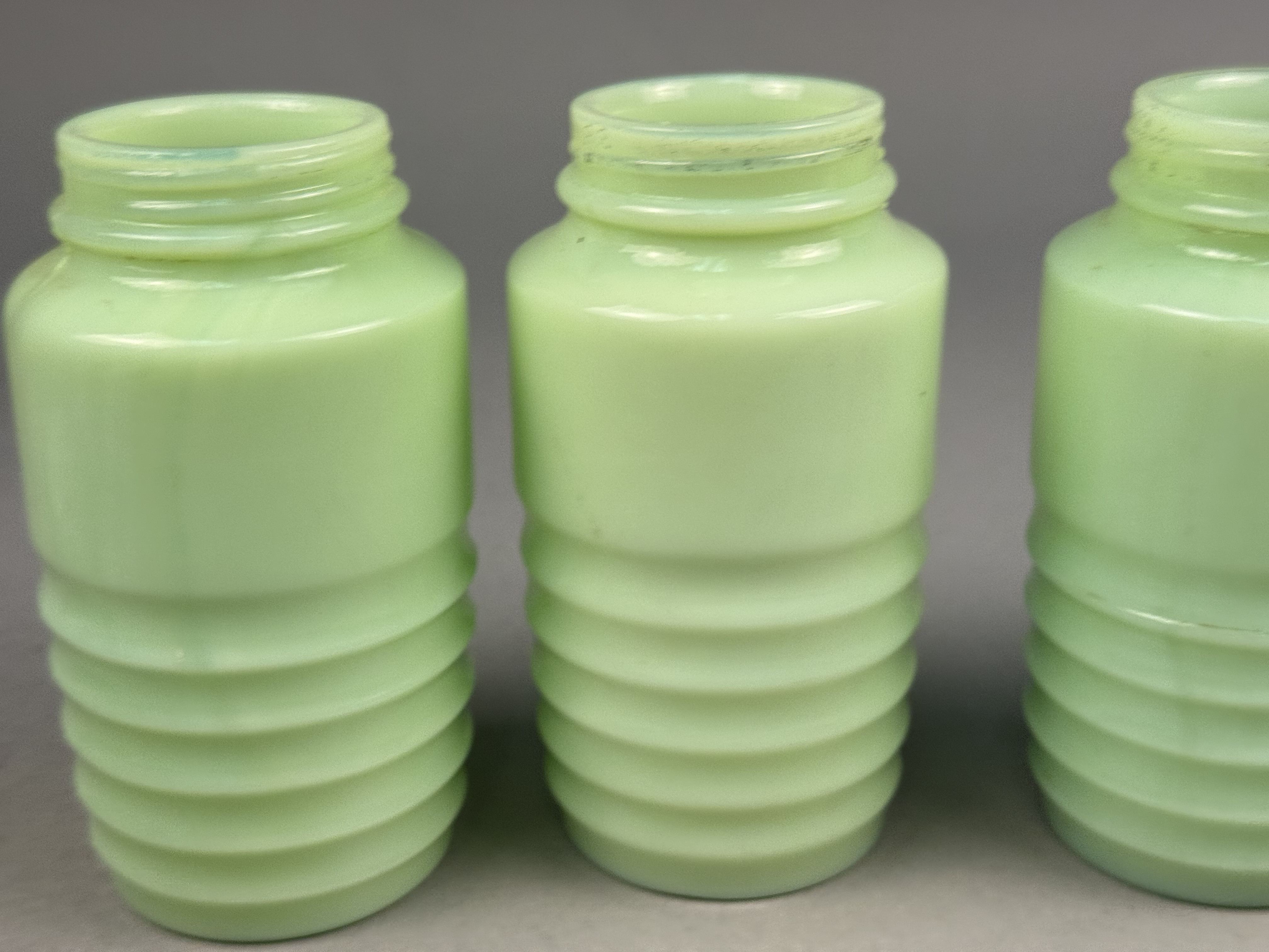 Uranium Jadeite Glass Beehive Shakers