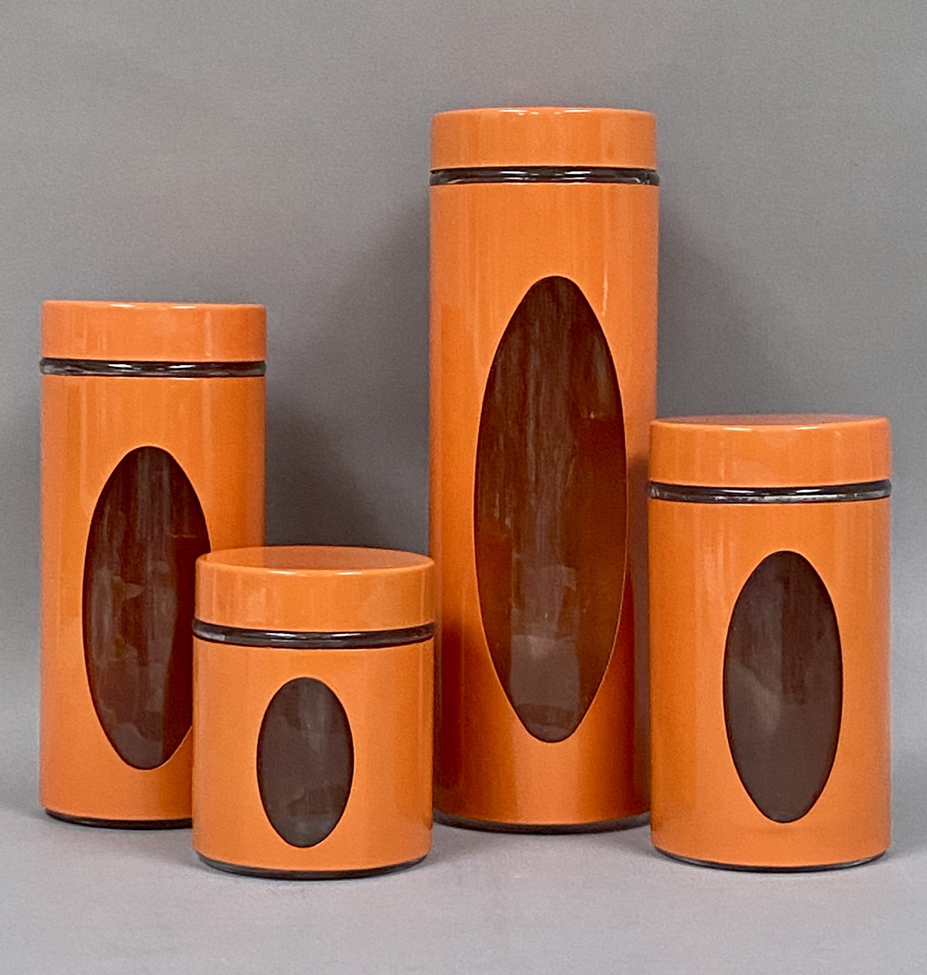 MCM Style Glass & Orange Metal Kitchen Canisters
