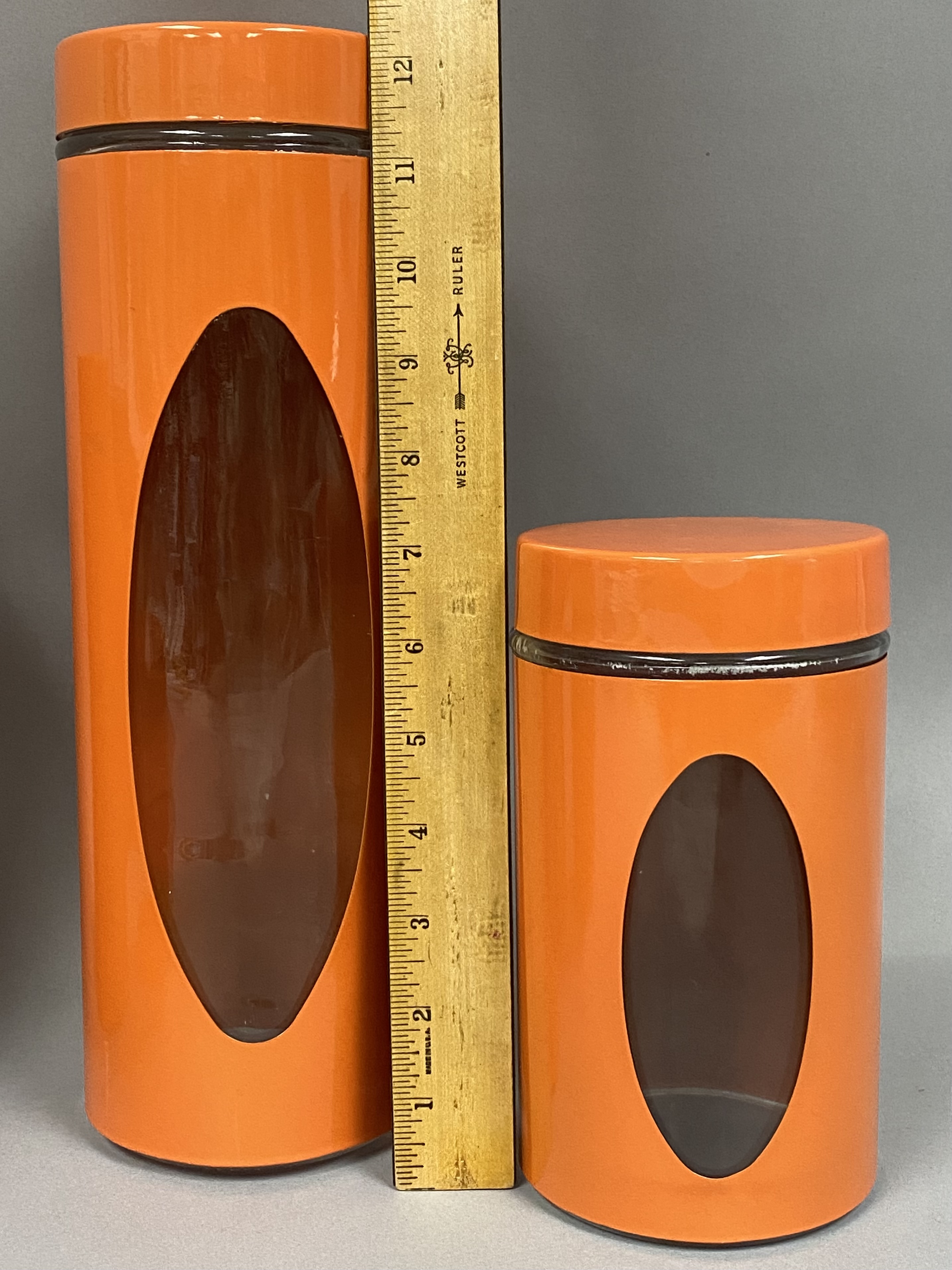 MCM Style Glass & Orange Metal Kitchen Canisters