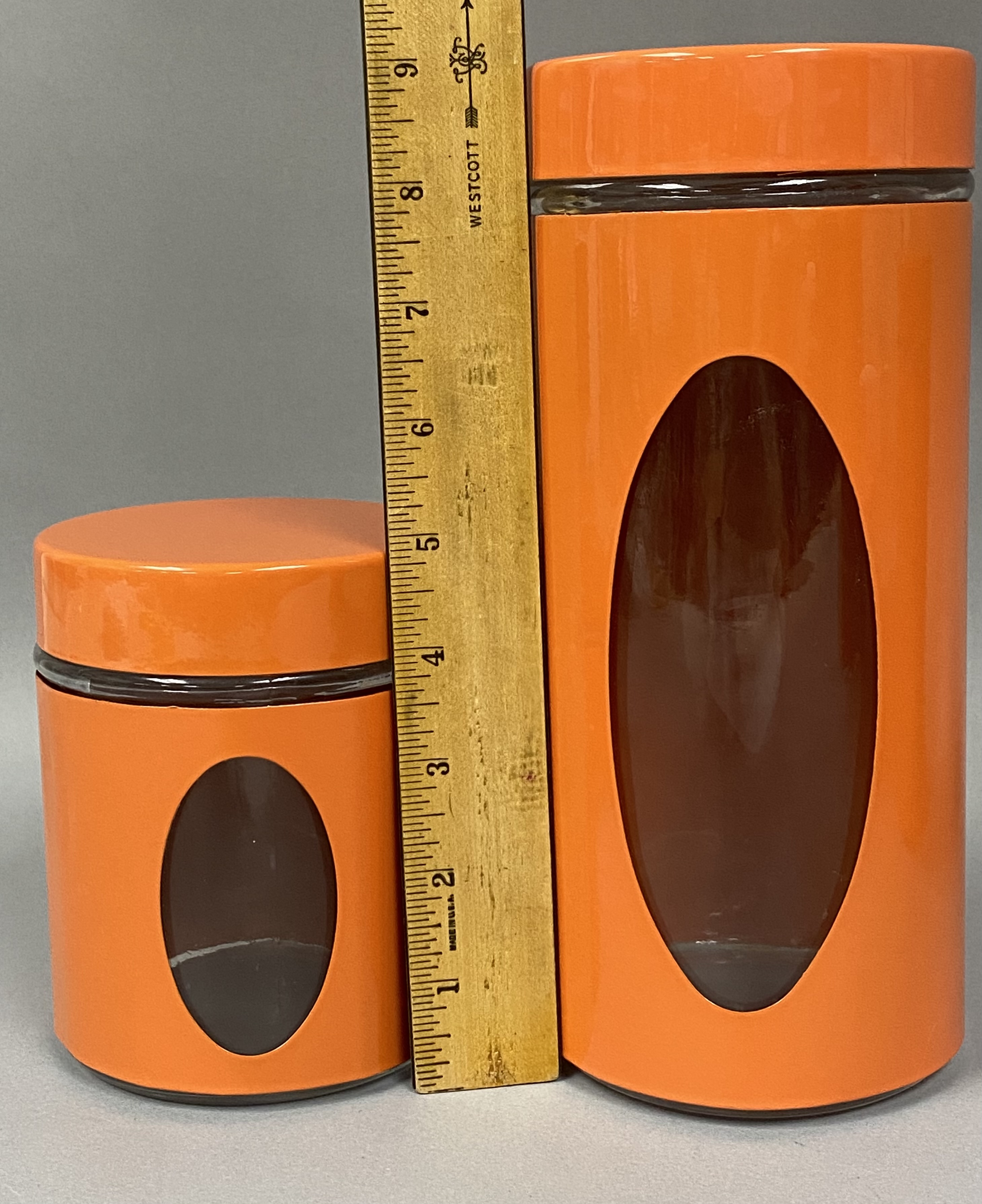 MCM Style Glass & Orange Metal Kitchen Canisters
