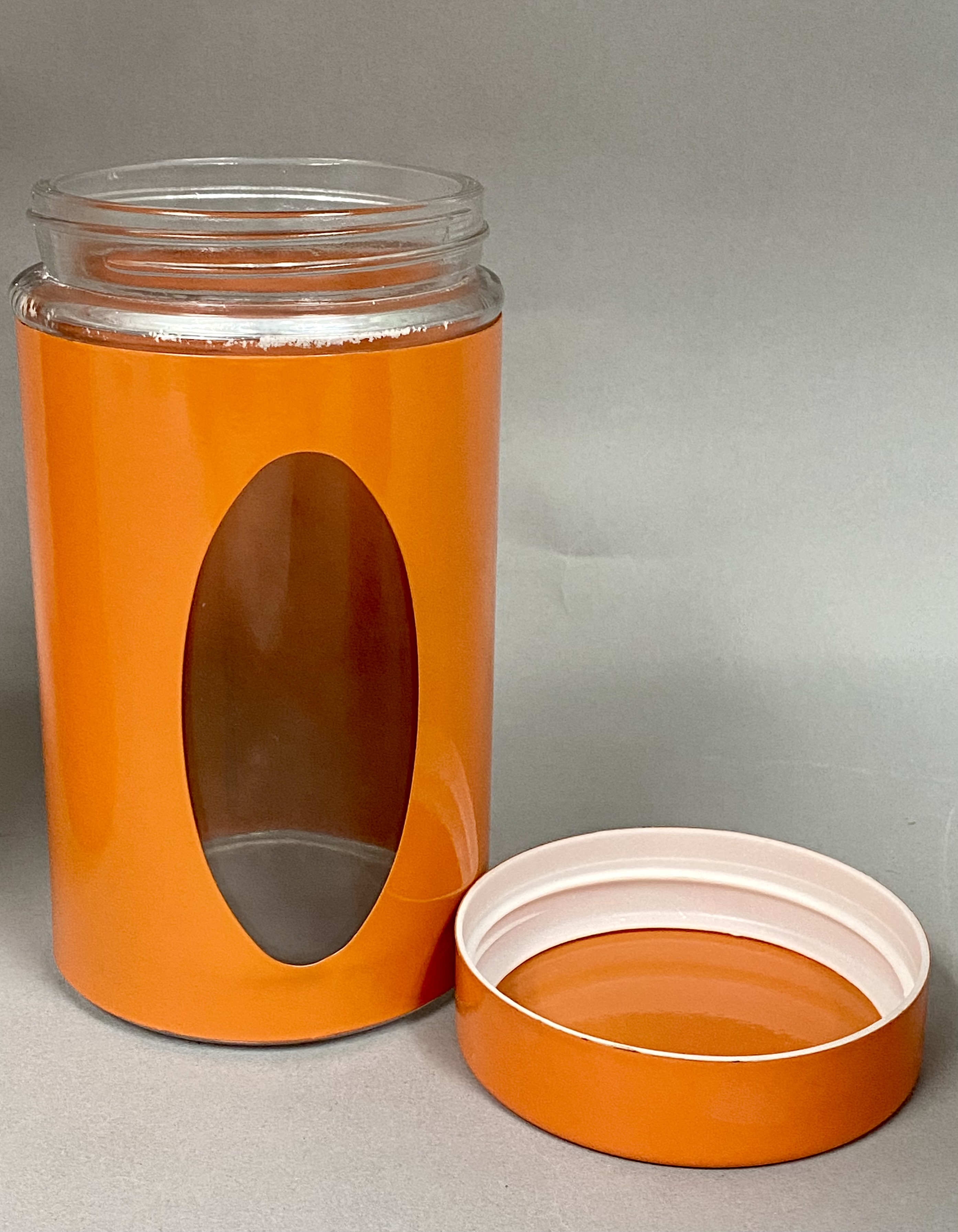 MCM Style Glass & Orange Metal Kitchen Canisters