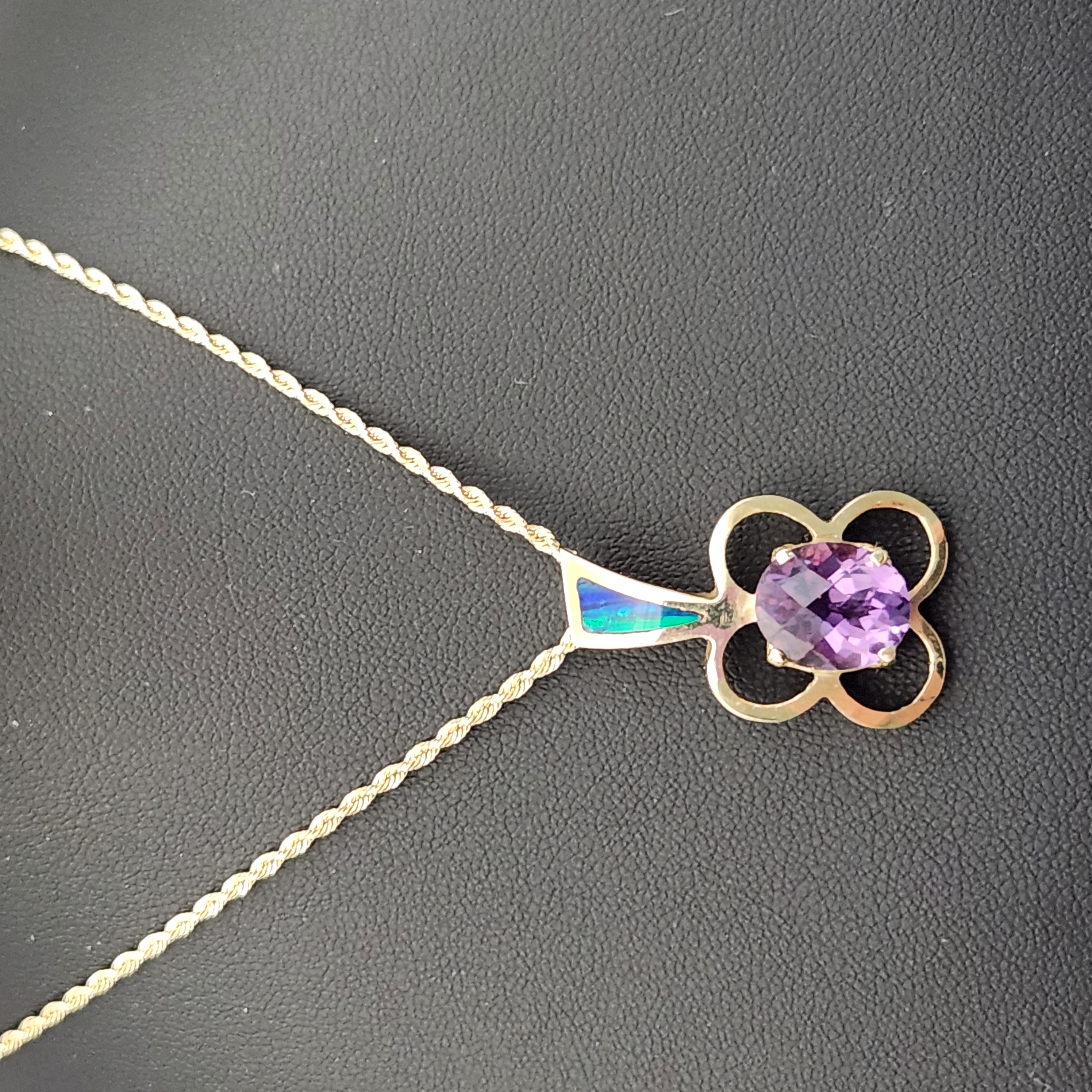 14K Gold Amethyst & Opal Necklace 10.9 Grams