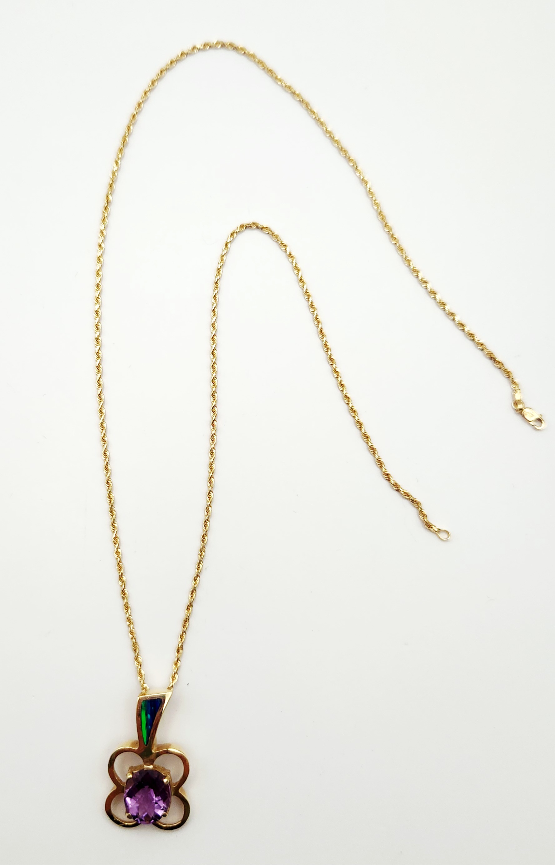 14K Gold Amethyst & Opal Necklace 10.9 Grams