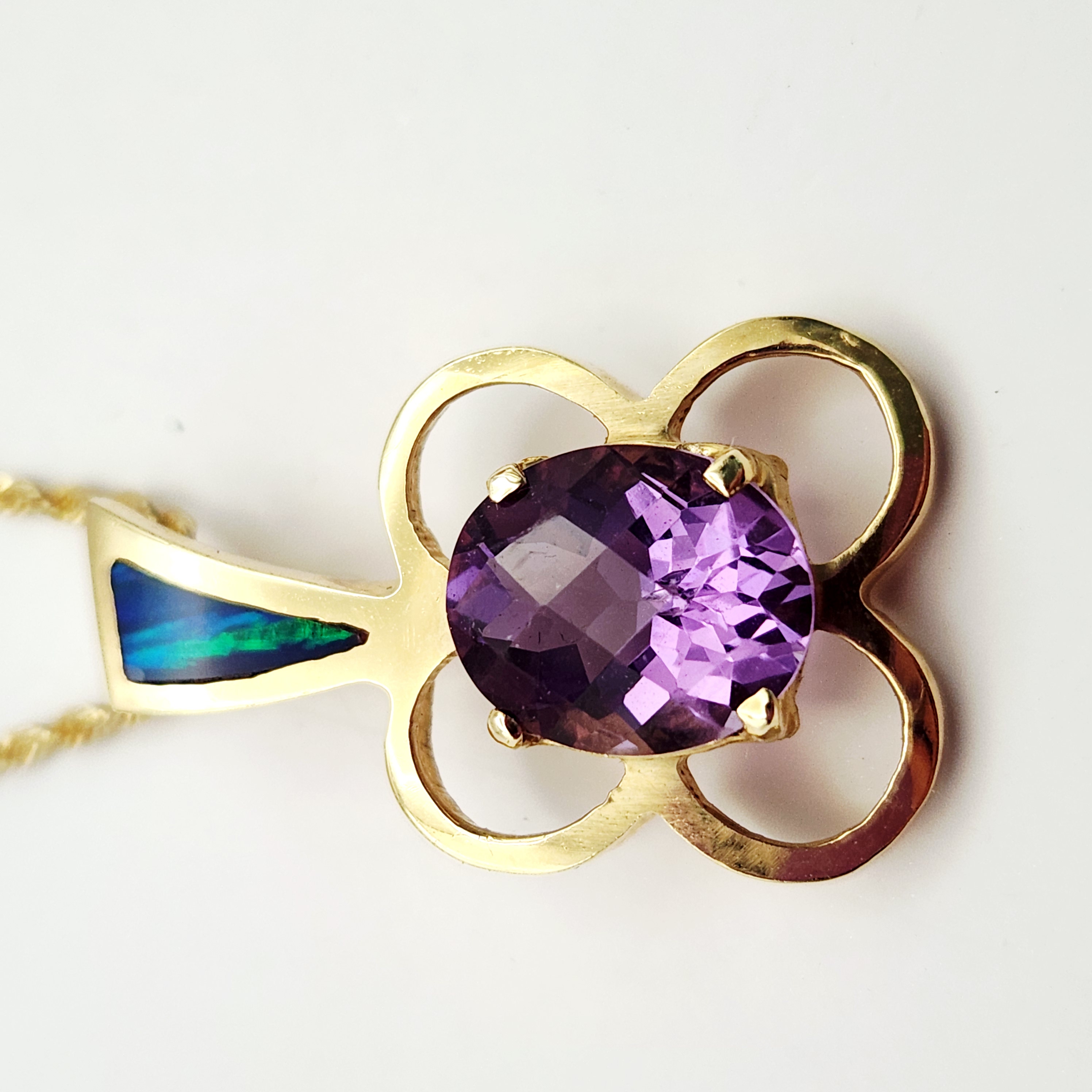 14K Gold Amethyst & Opal Necklace 10.9 Grams