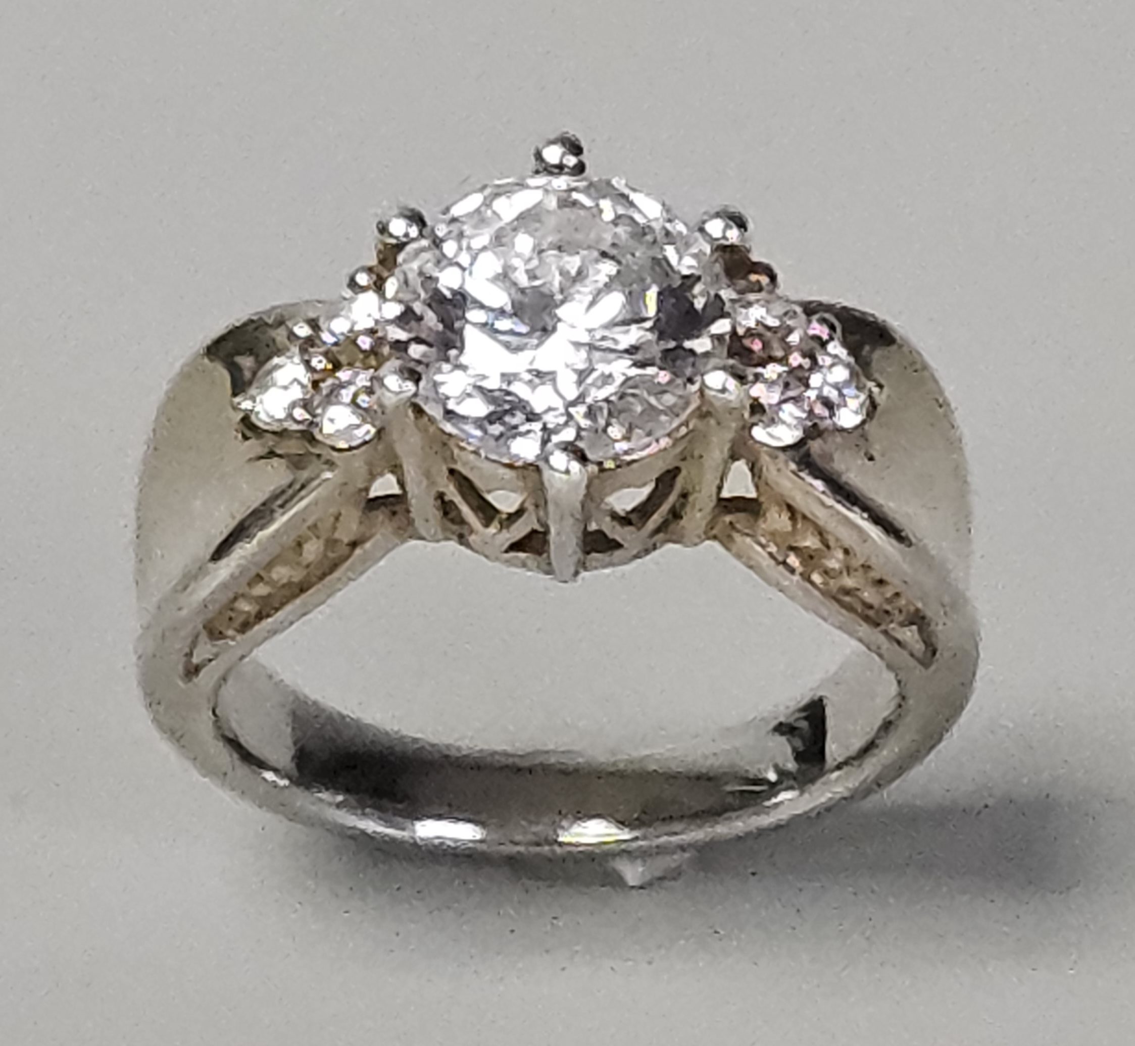 Sterling Colorless Stone Engagement Ring 5.4 Grams